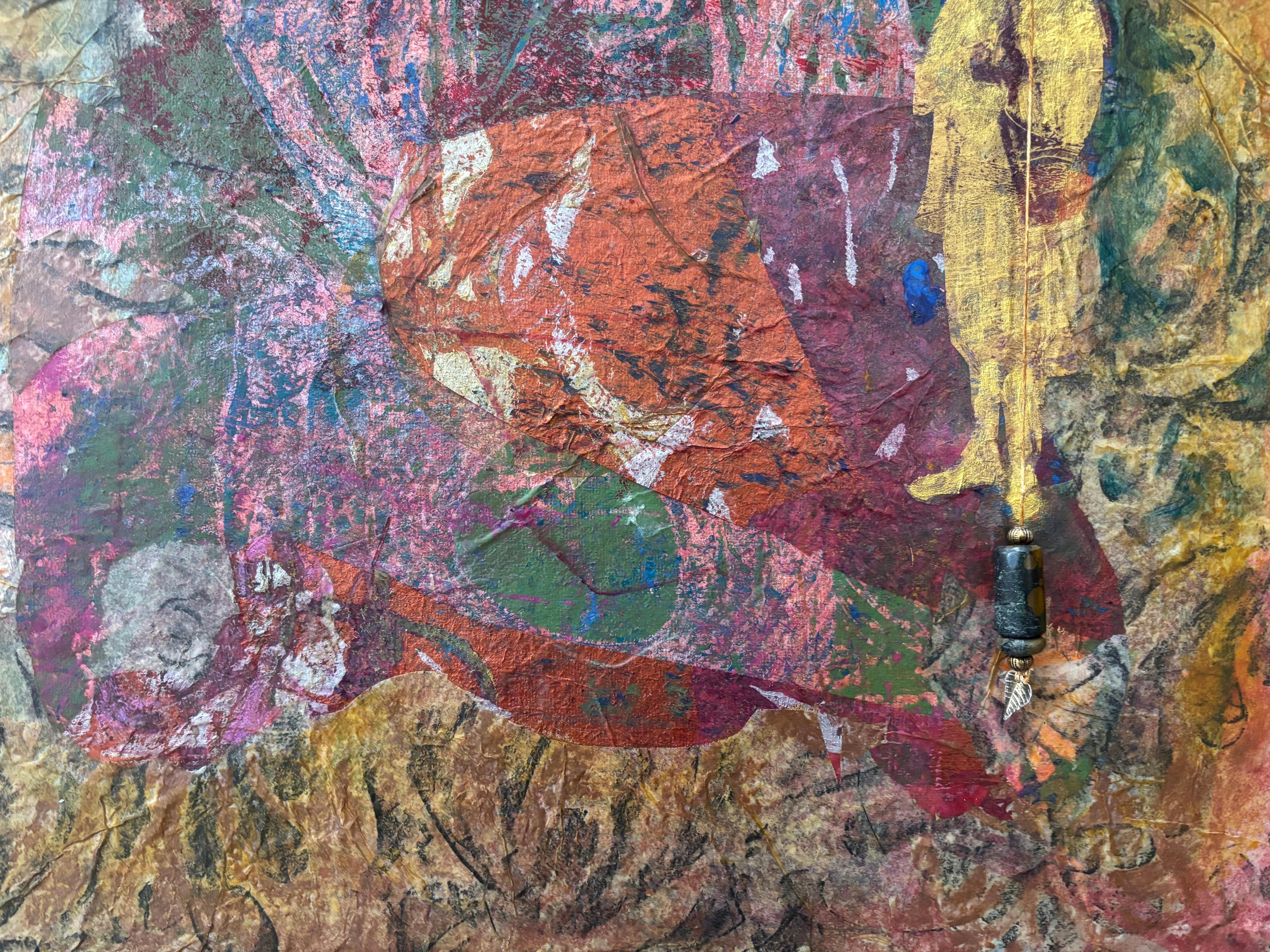 Plumb Line Series # III Kaltwachs, Monoprints, Ölstift mit gefundenem Objekt im Angebot 4