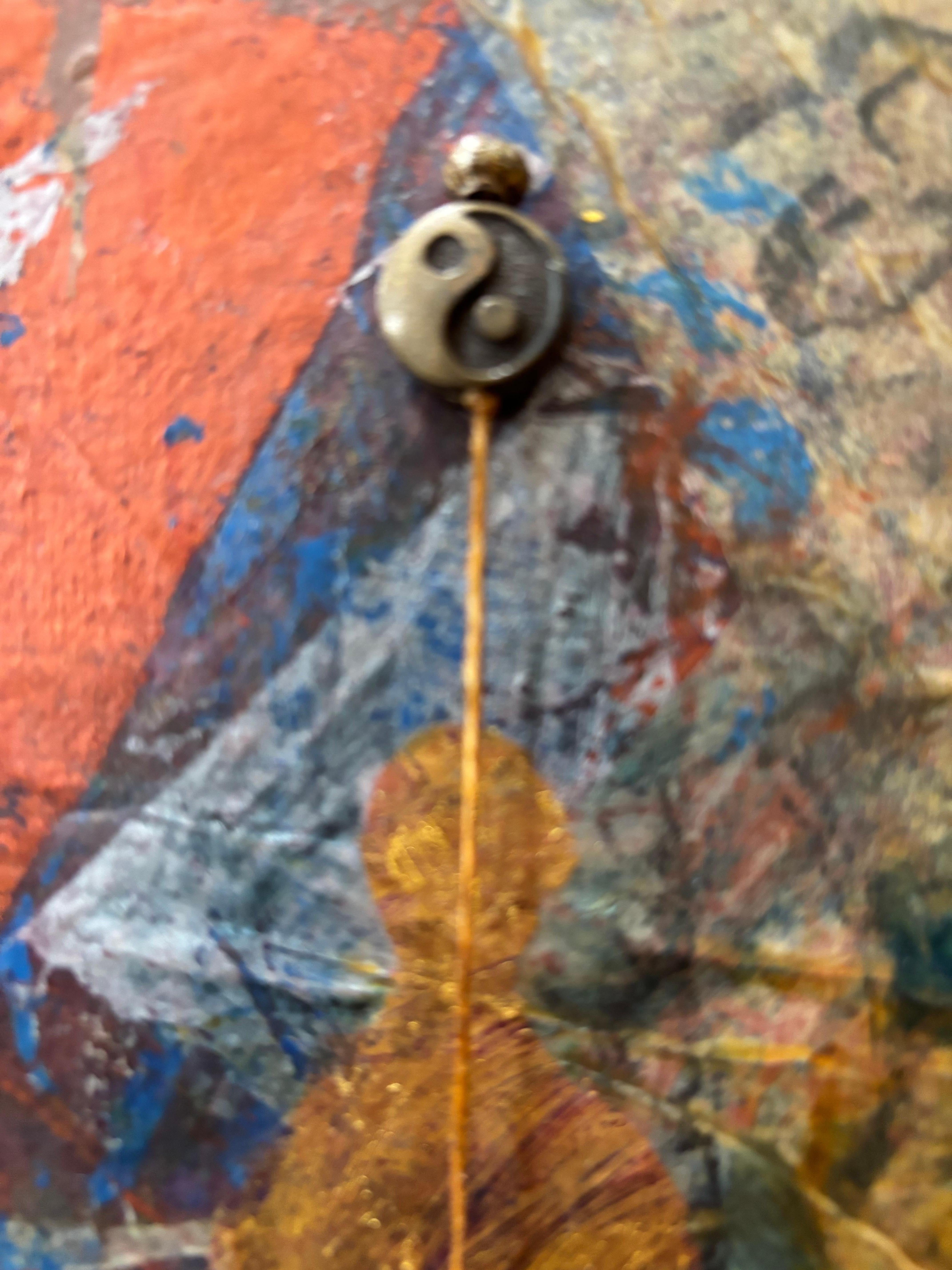 Plumb Line Series # III Kaltwachs, Monoprints, Ölstift mit gefundenem Objekt im Angebot 6