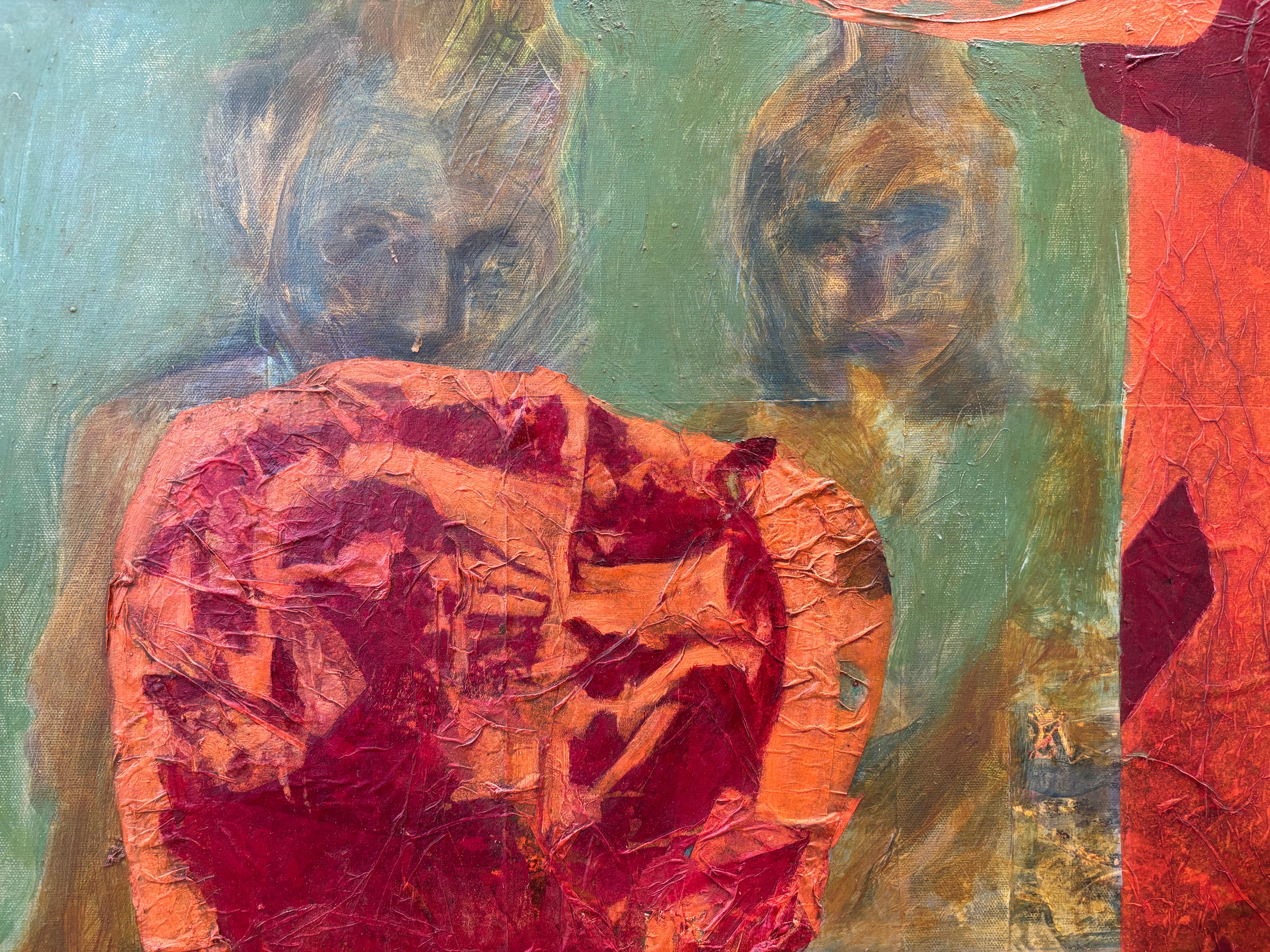 Porträt des Anderen - Acrylmalerei, Seidenpapier, große Monoprints auf Leinwand. (Braun), Figurative Painting, von Majio