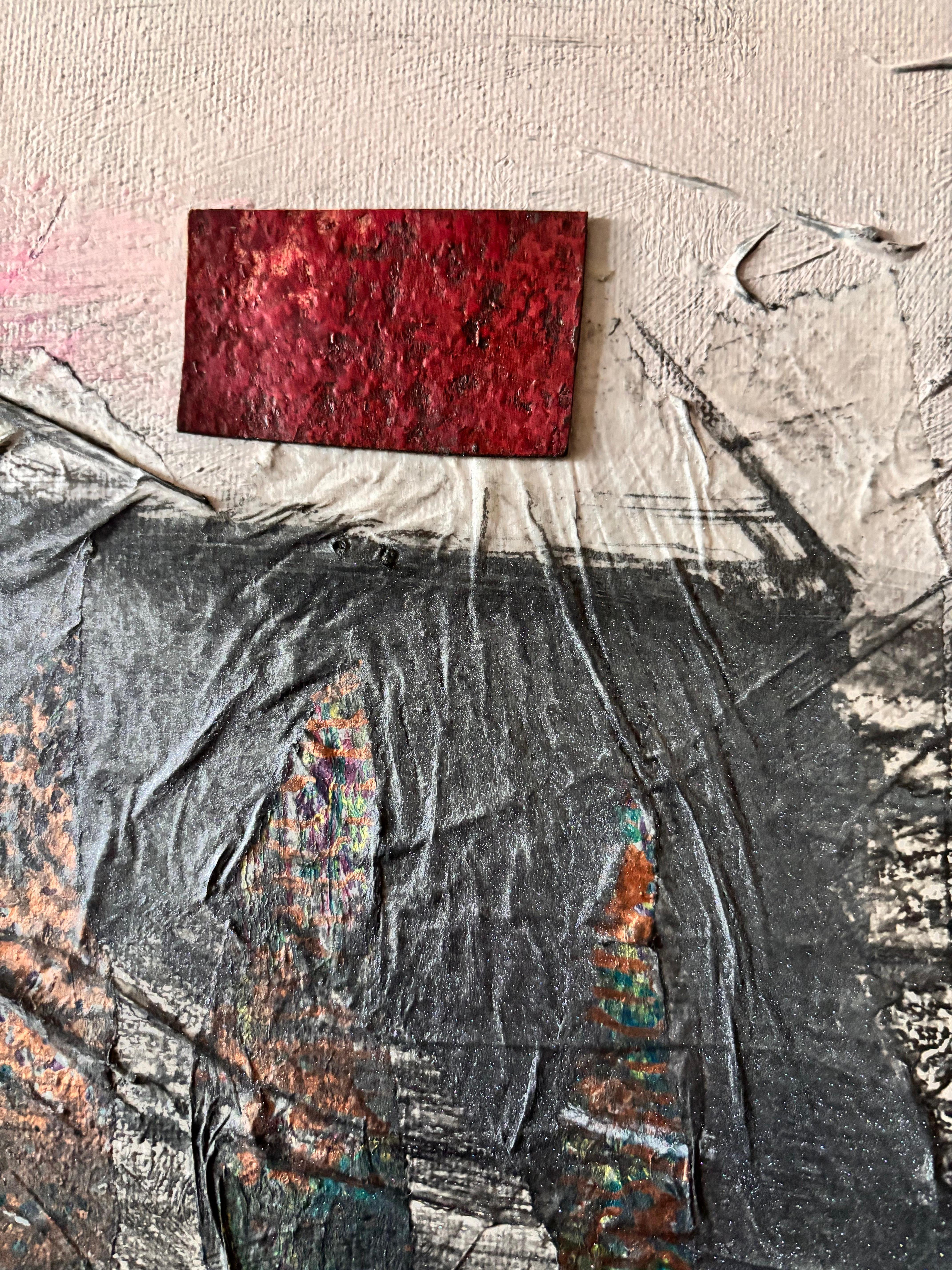 Sentinel at the Border Graphit und Papier auf Leinwand – Painting von Majio