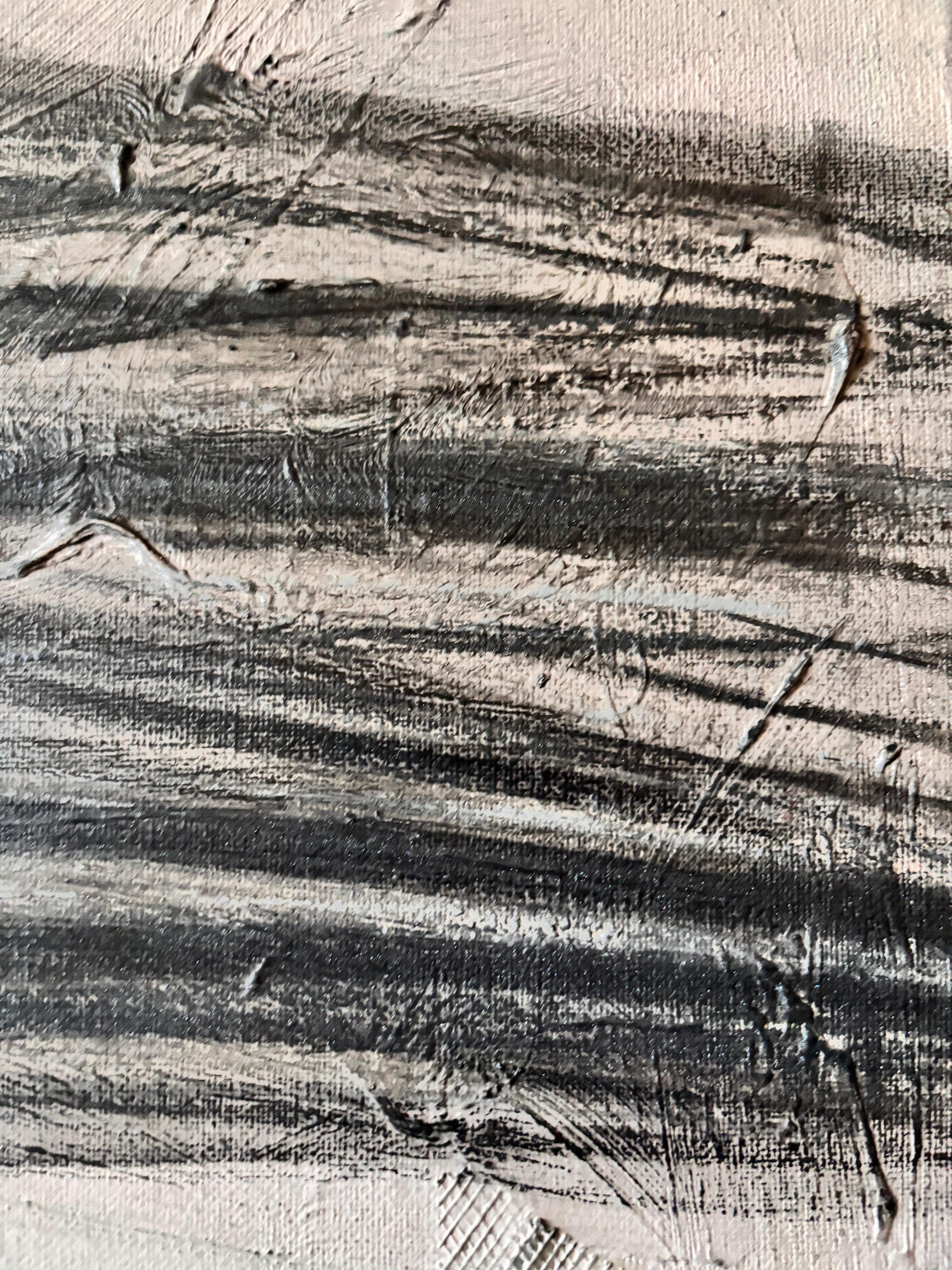 Sentinel at the Border Graphit und Papier auf Leinwand (Grau), Abstract Painting, von Majio