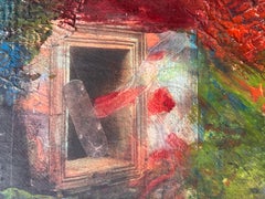 Skateboard Portal I - paper, linen, fiberboard, acrylic, cold wax, graphite.