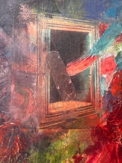 Skateboard Portal II - paper, linen, fiberboard, acrylic, cold wax, graphite.