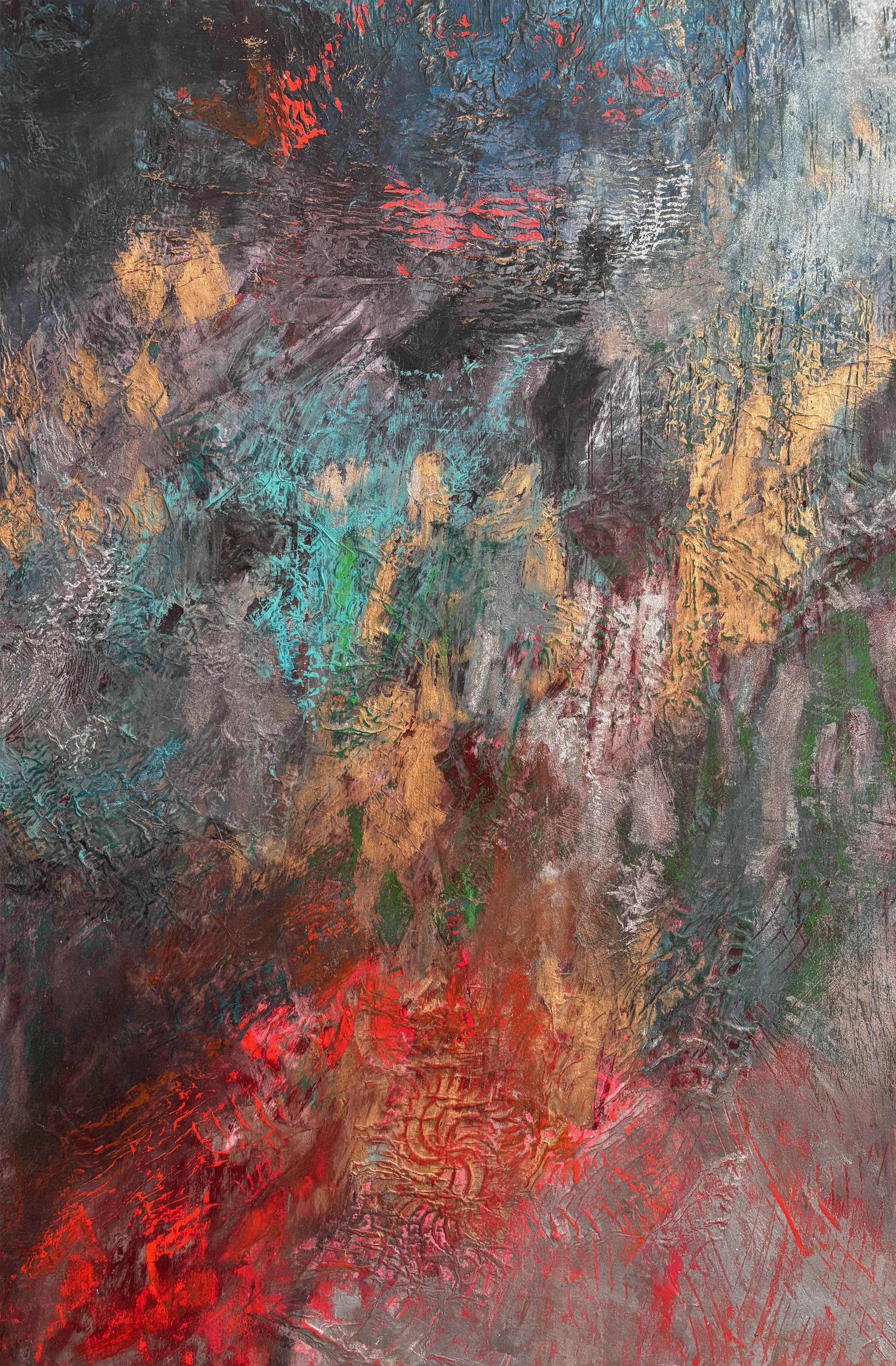 Skateboard Series: Underfoot I, acrylic, cold wax, graphite, collage