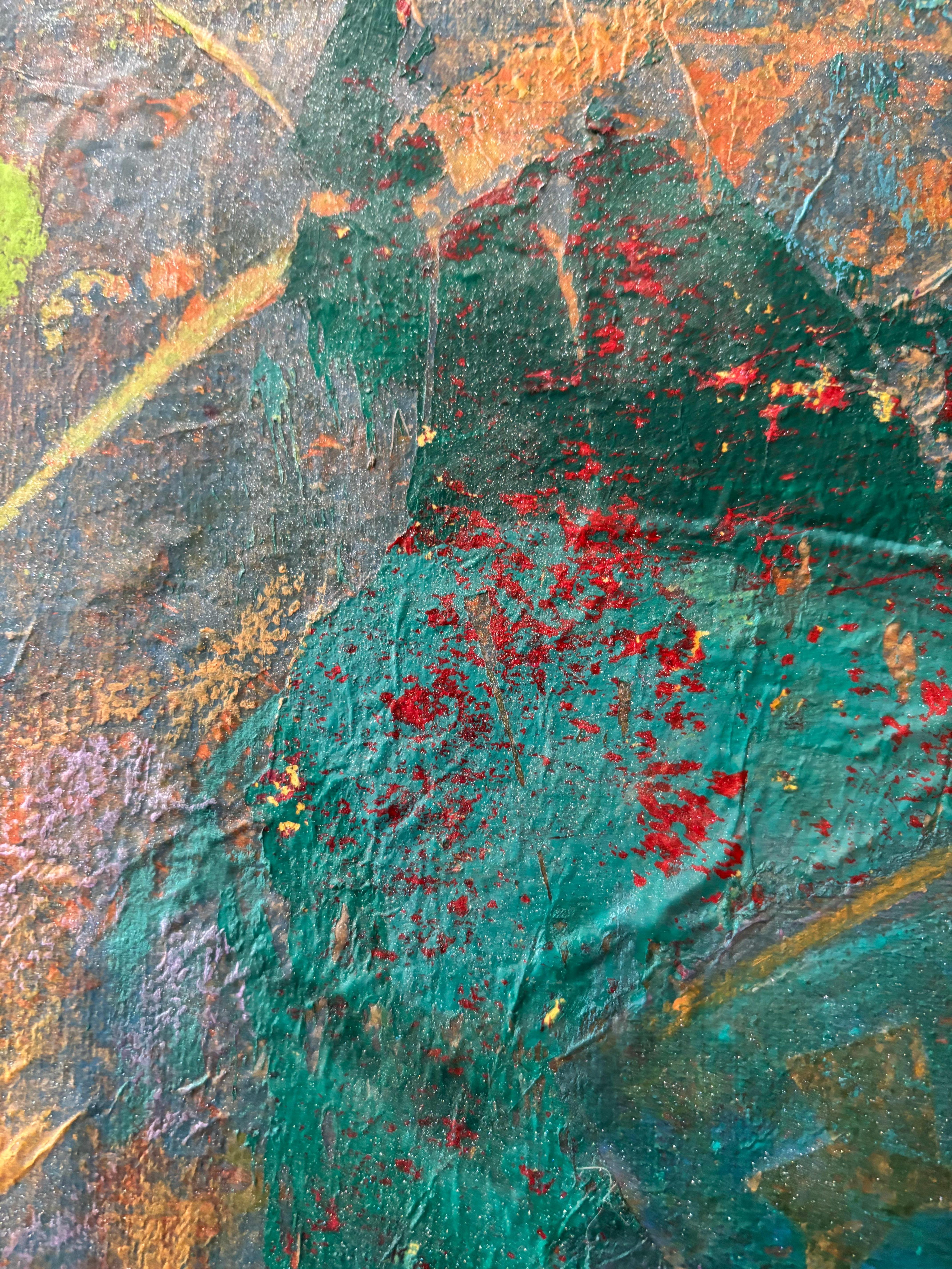 Playing with Tyme Cold wax, monoprints, oil stick on canvas - Painting by Majio