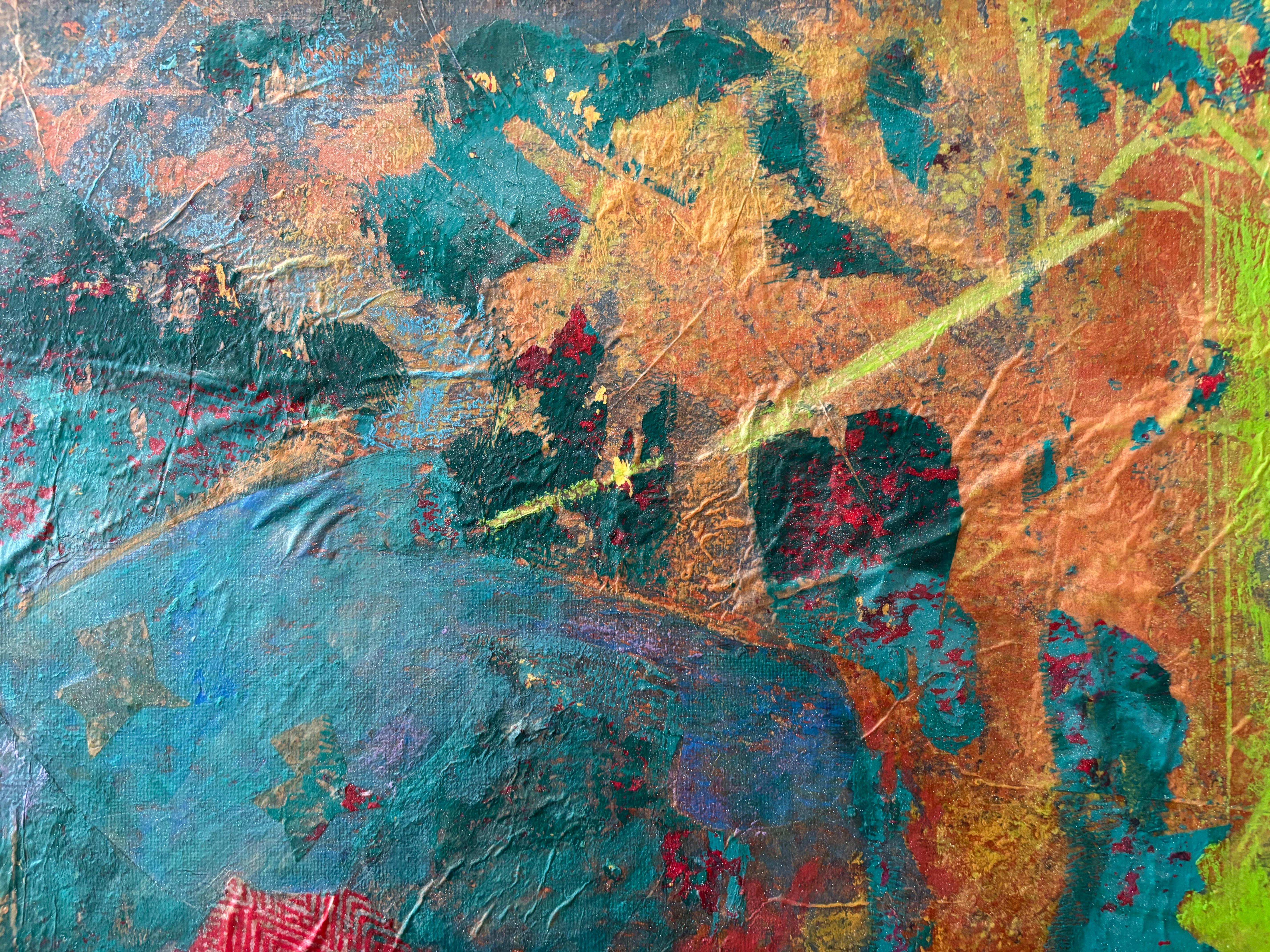Playing with Tyme Cold wax, monoprints, oil stick on canvas - Other Art Style Painting by Majio