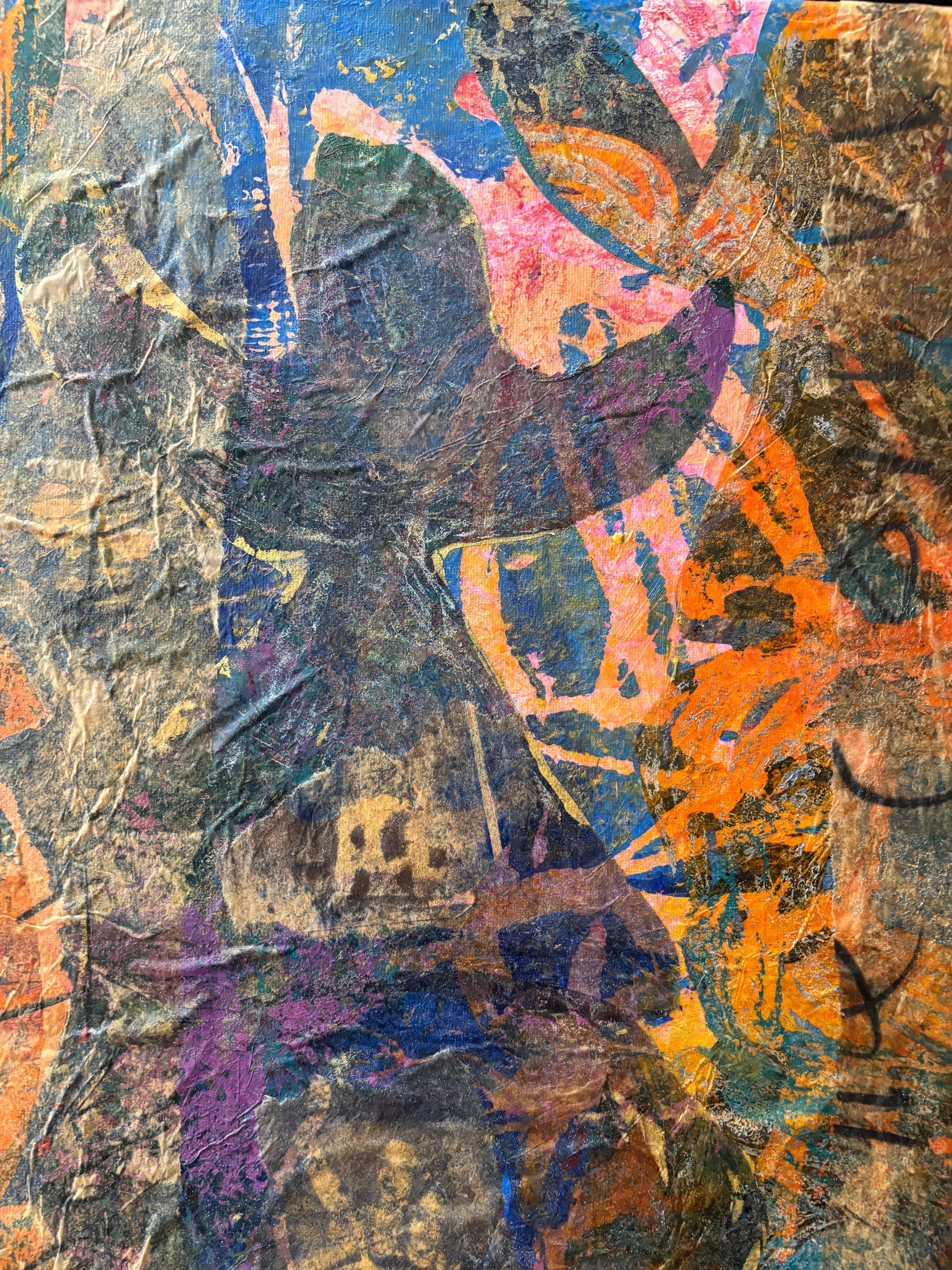 Steinlaterne in Zeit I  Kaltwachs, Monoprints, Ölstift auf – Painting von Majio