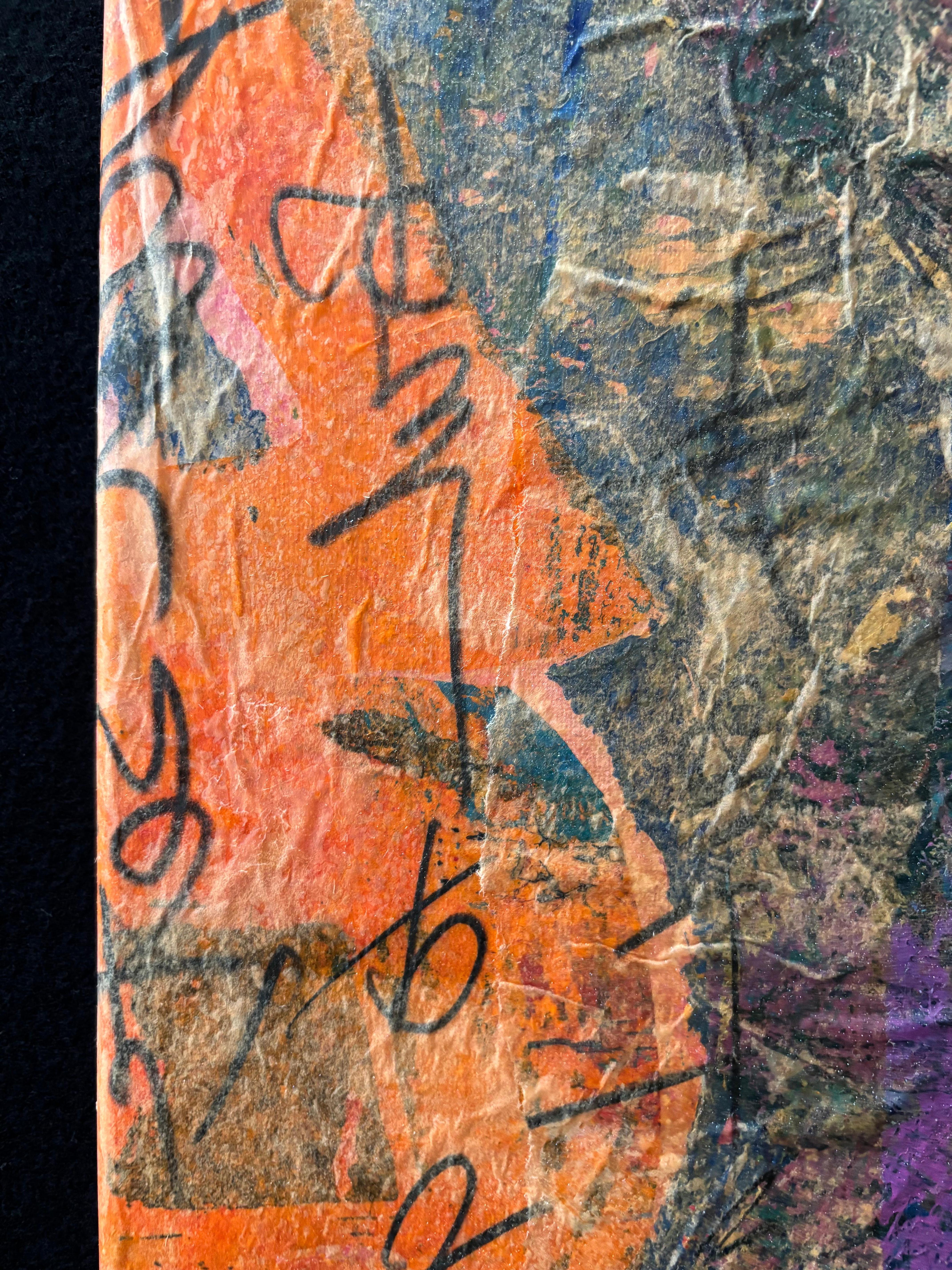 Steinlaterne in Zeit I  Kaltwachs, Monoprints, Ölstift auf im Angebot 1