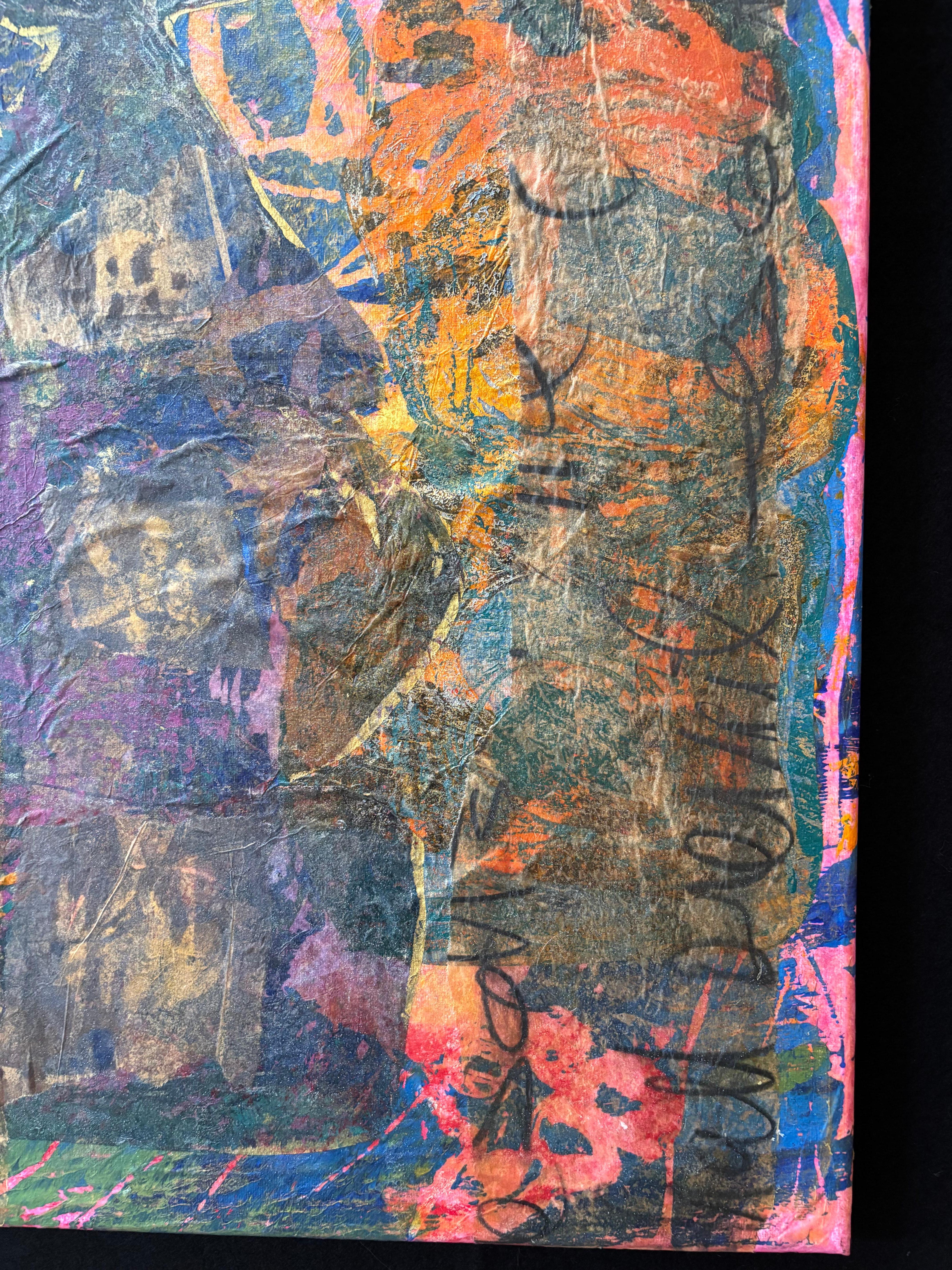 Steinlaterne in Zeit I  Kaltwachs, Monoprints, Ölstift auf im Angebot 2