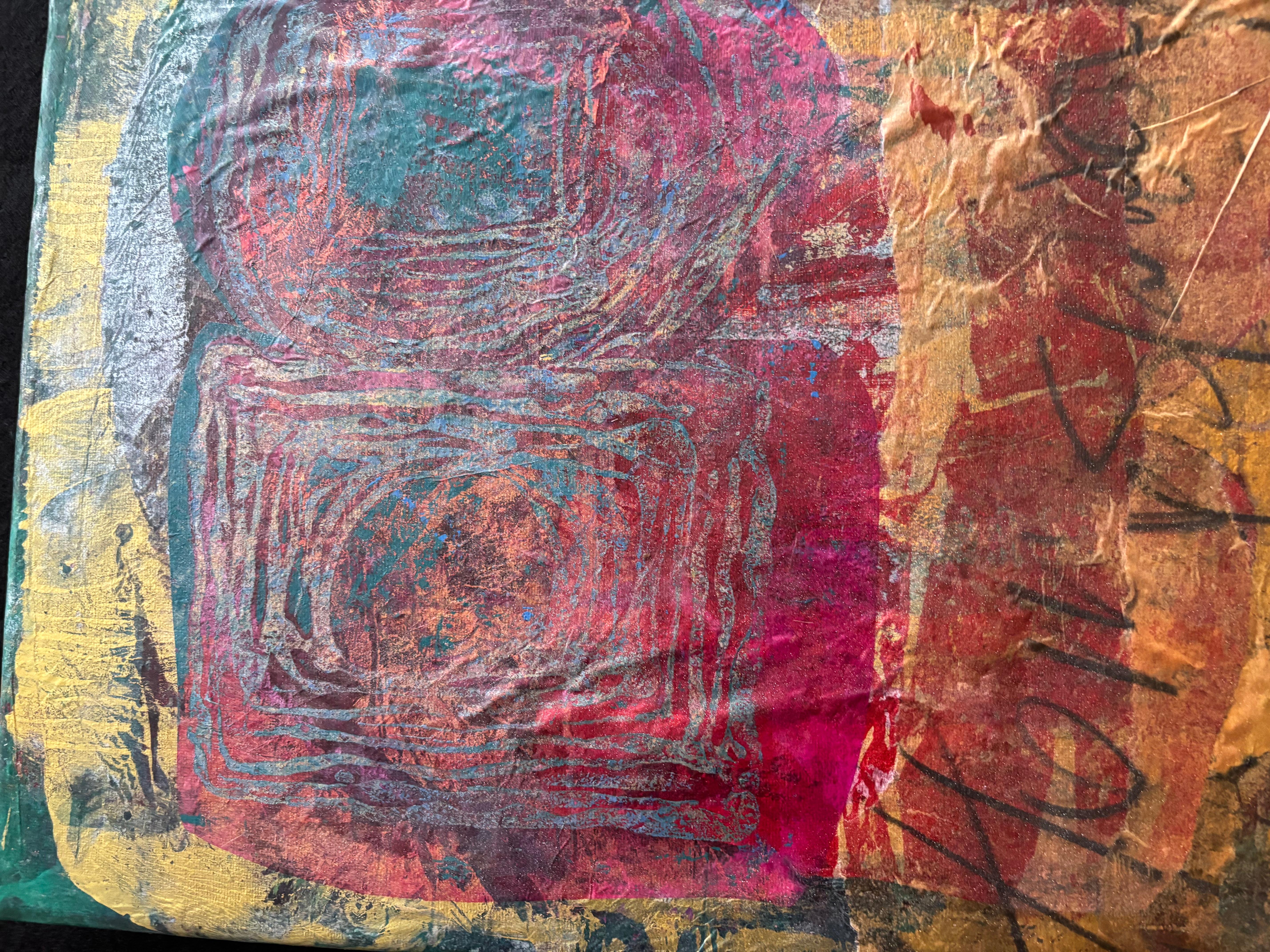 Stone Lantern in Tyme II Cold wax, monoprints, oil stick on canvas For Sale 1