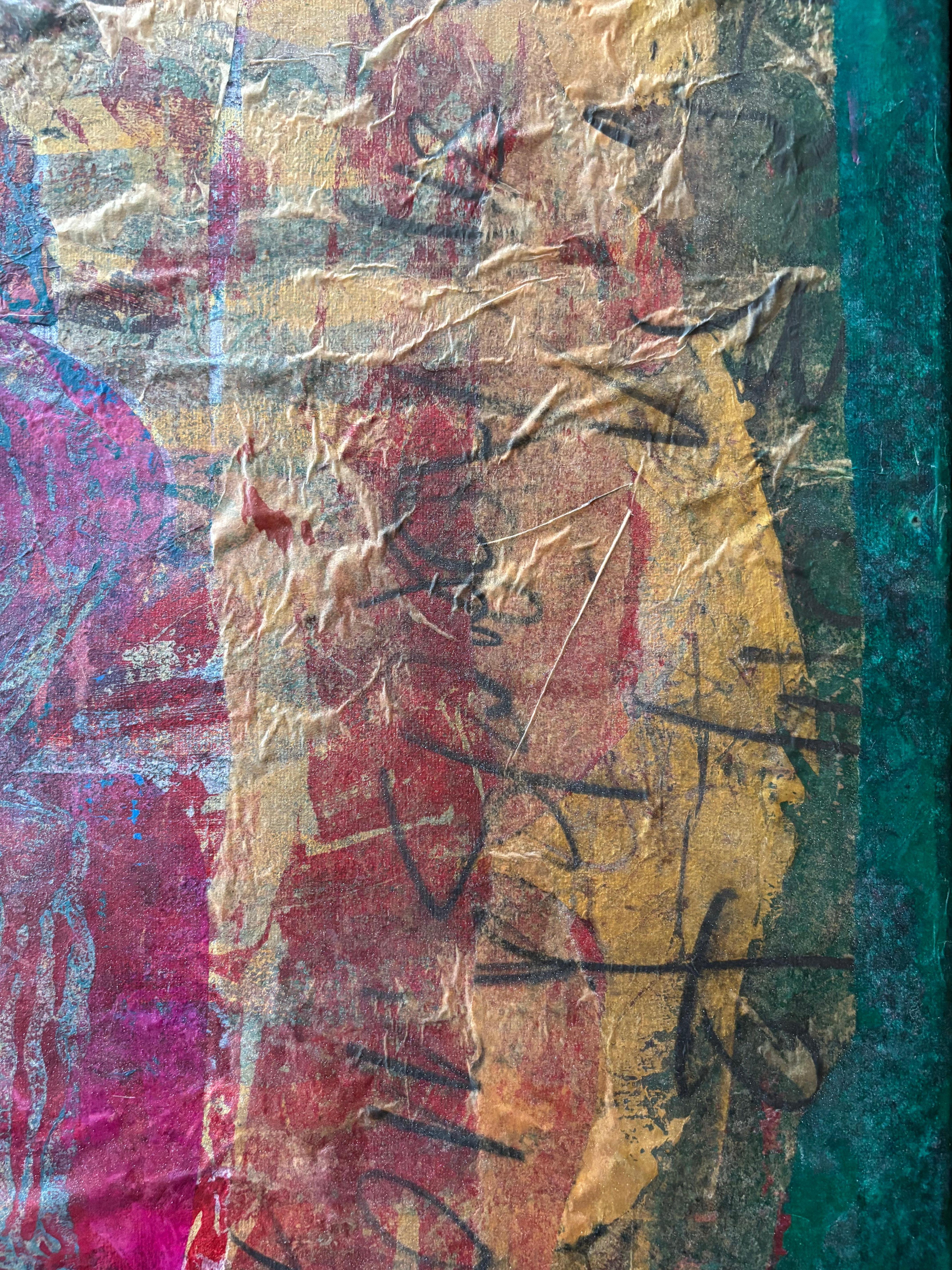 Stone Lantern in Tyme II Cold wax, monoprints, oil stick on canvas For Sale 2