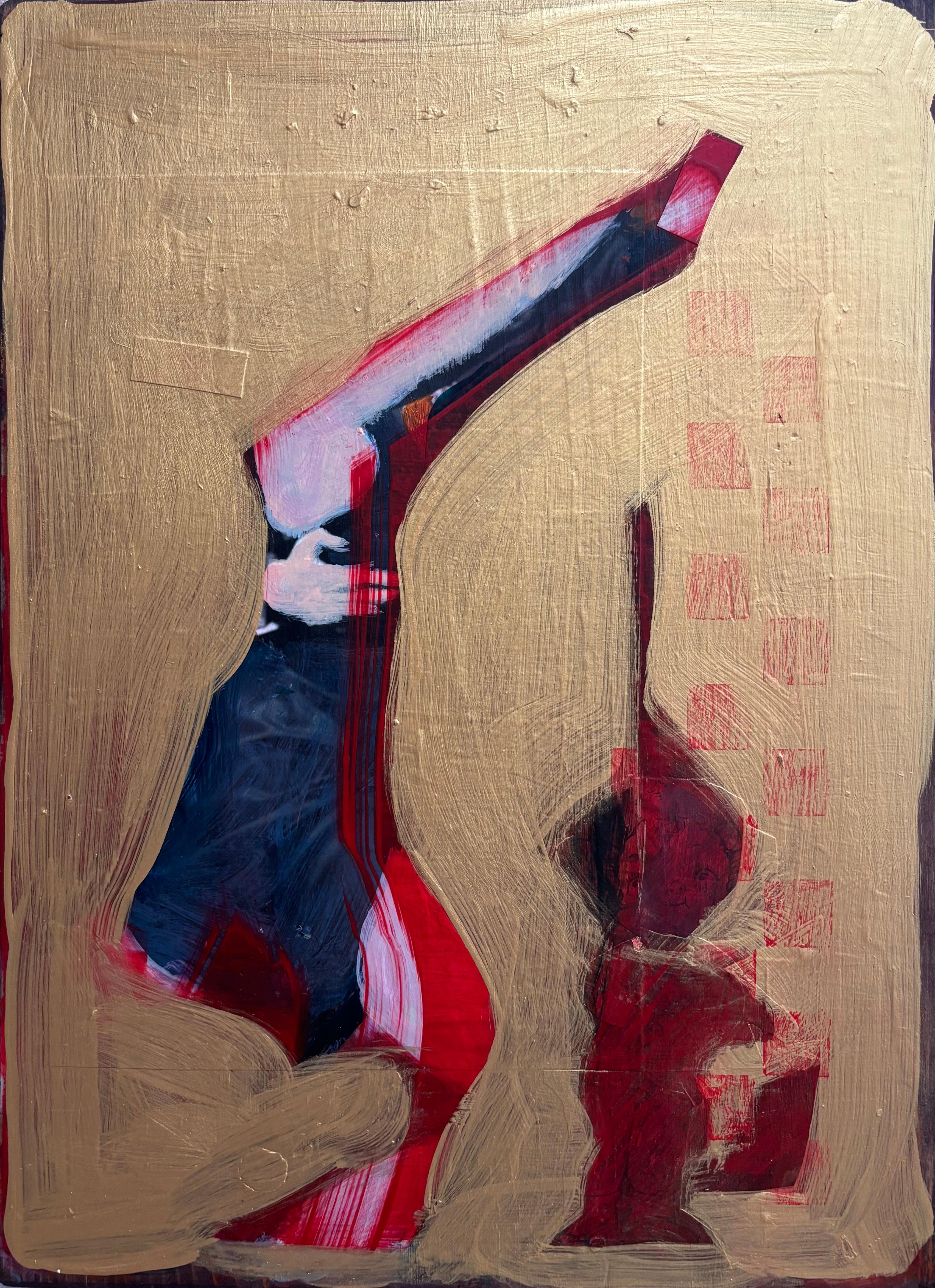 Majio Figurative Painting - Small Wooden Pieces I: Tango Dolly Dingle Series: Dolly with Squares
