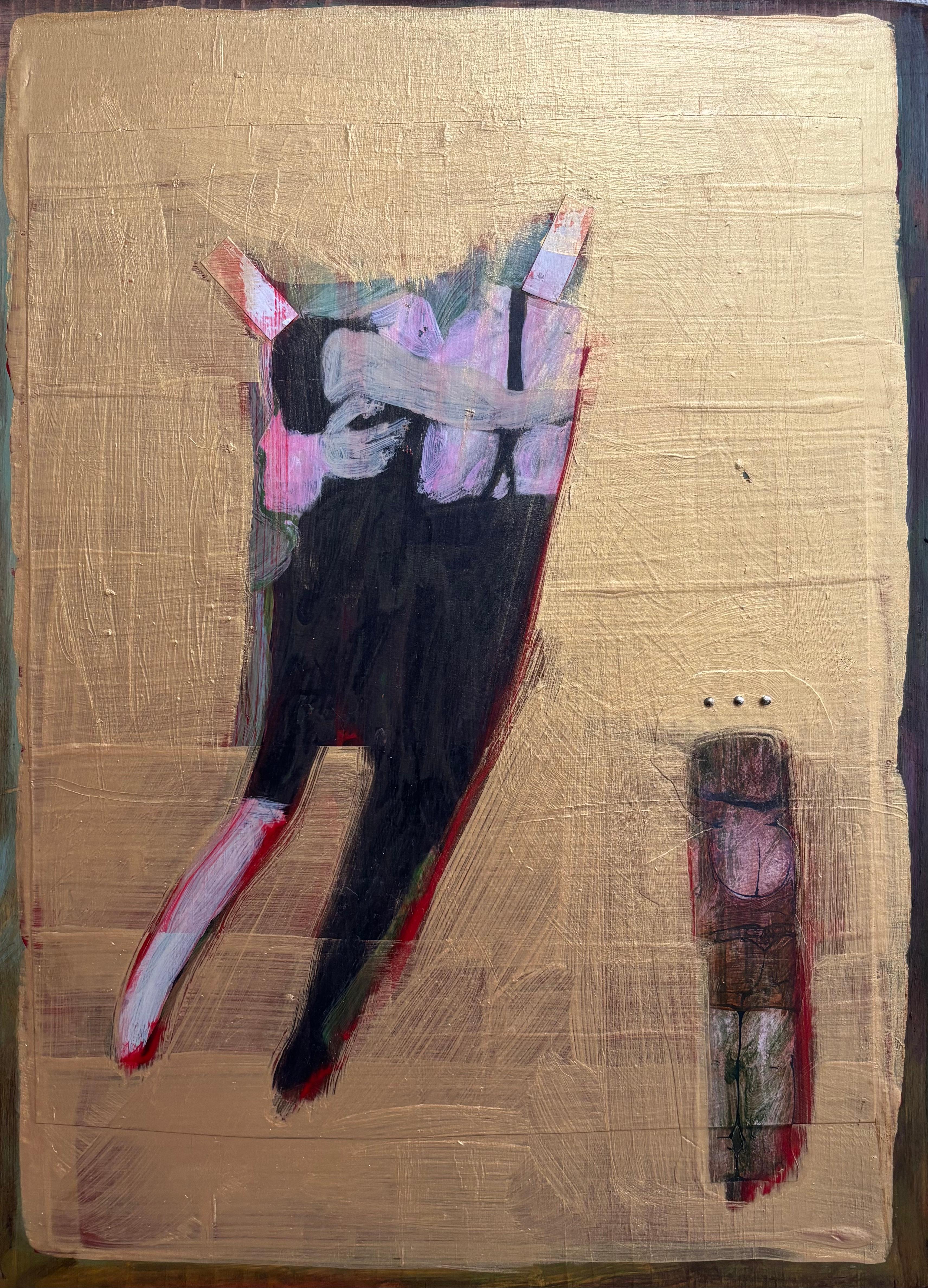 Majio Figurative Painting - Small Wooden Pieces I: Tango Dolly Dingle Series: Dolly with Three Dots