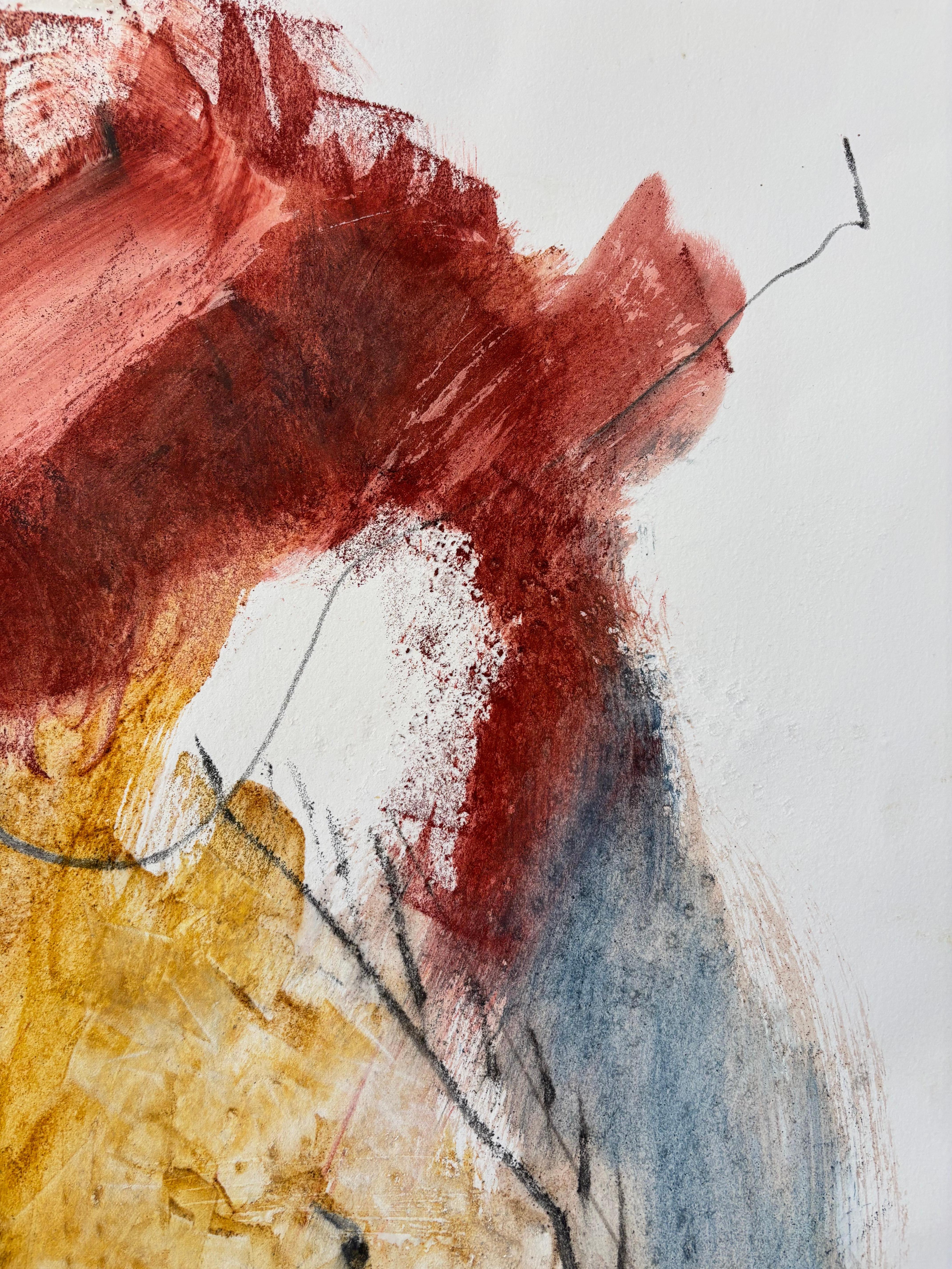 I materiali sono la pittura acrilica e semplici strumenti di marcatura come grafite e Art Graf. Art Graf è un supporto idrosolubile che si presenta in quadrati da sarto, che si adattano facilmente alla mano per utilizzare i bordi o i lati piatti. In
