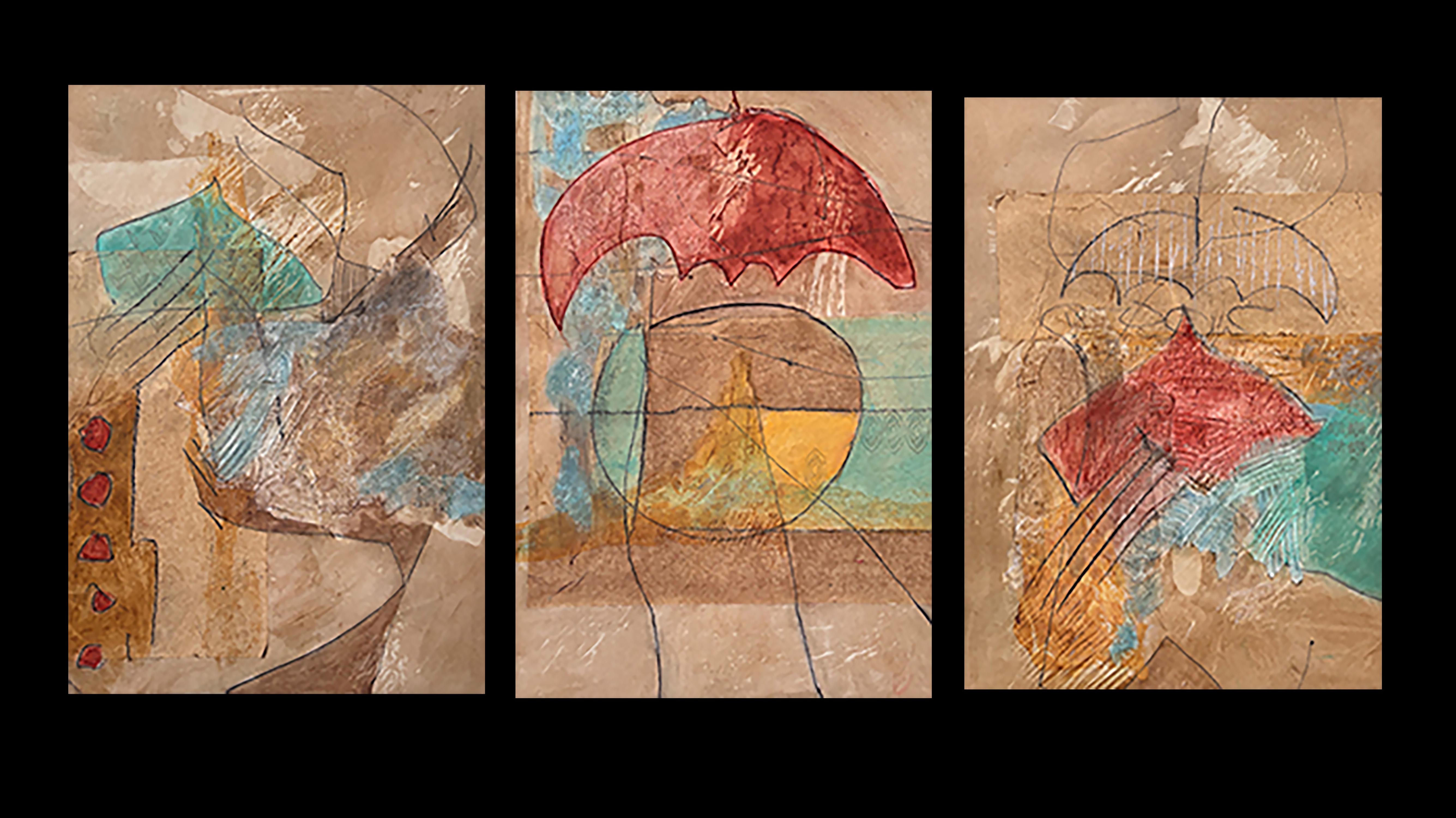 Triptych Ritual Protection, graphite, Art Graf, impasto relief, cold wax.