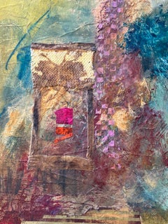 Triptych Shrine-cold wax, burlap, paper collage, Art Graf, decorative paper