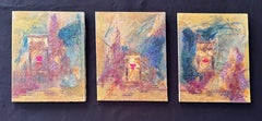 Triptych Shrine-cold wax, burlap, paper collage, Art Graf, decorative paper