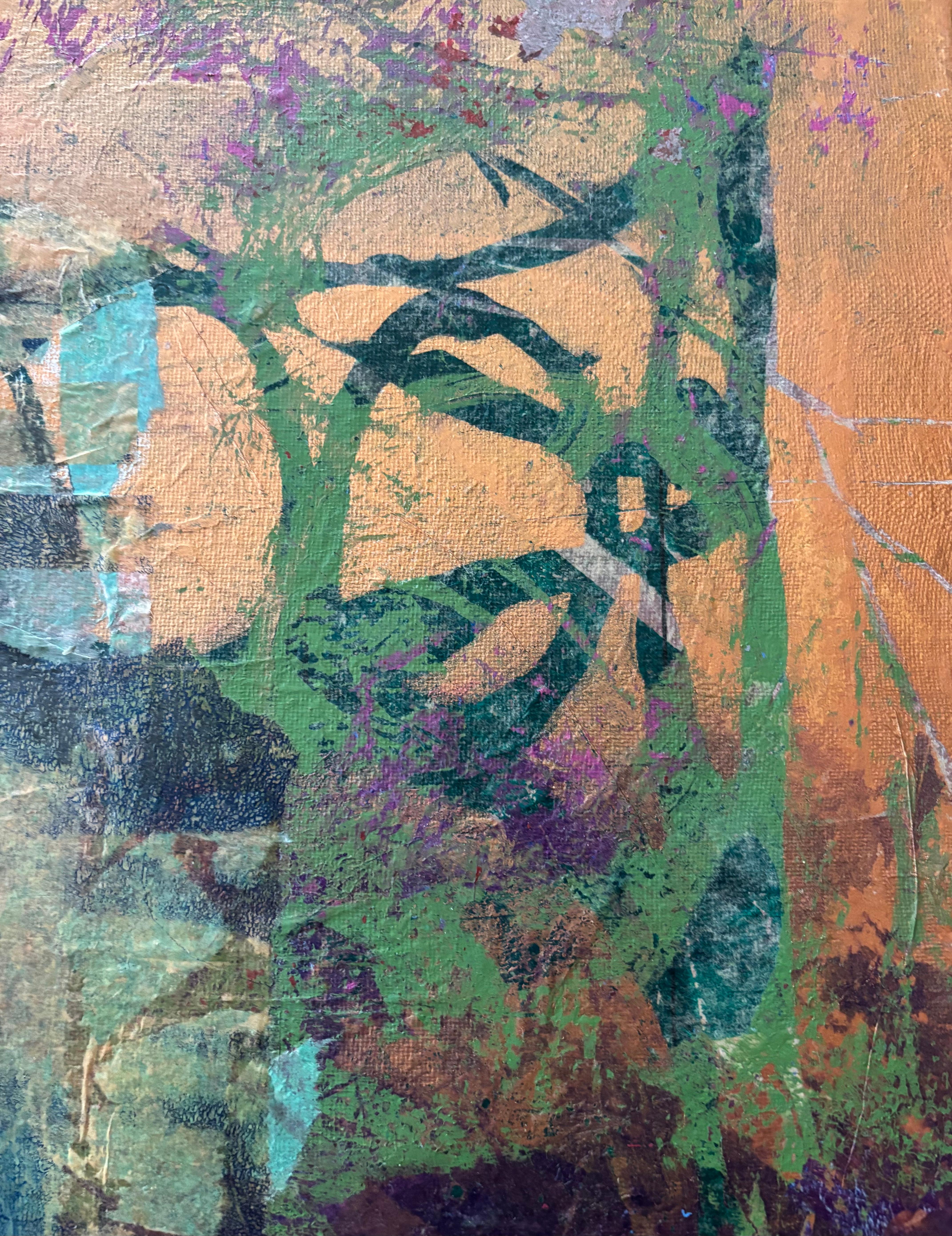 Tyme Capsule Kaltwachs, Monoprints, Ölstift auf Leinwand (Grau), Abstract Painting, von Majio