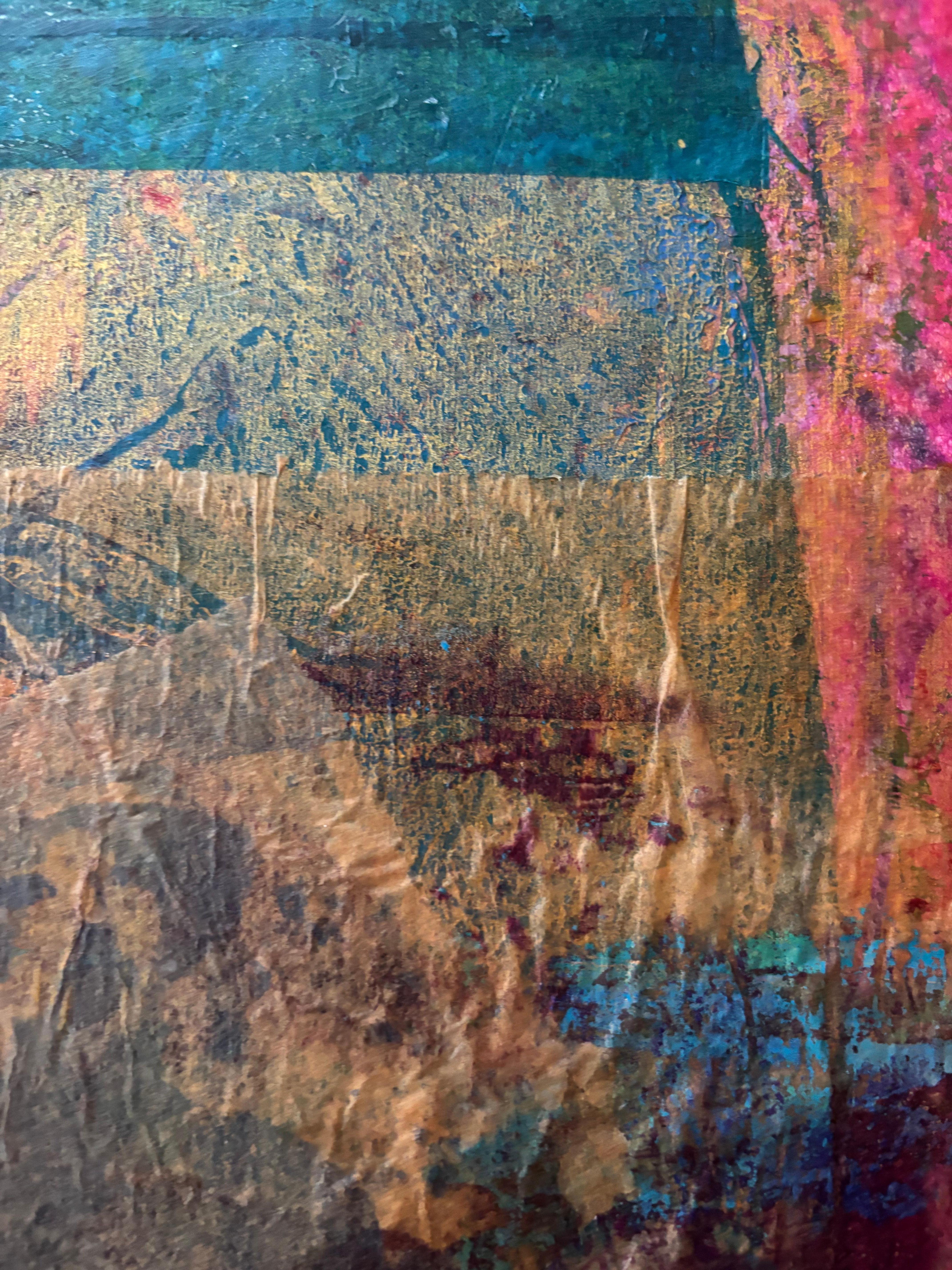 Tyme of Revolution Cold wax, monoprints, transfer, oil stick on (Grau), Figurative Painting, von Majio