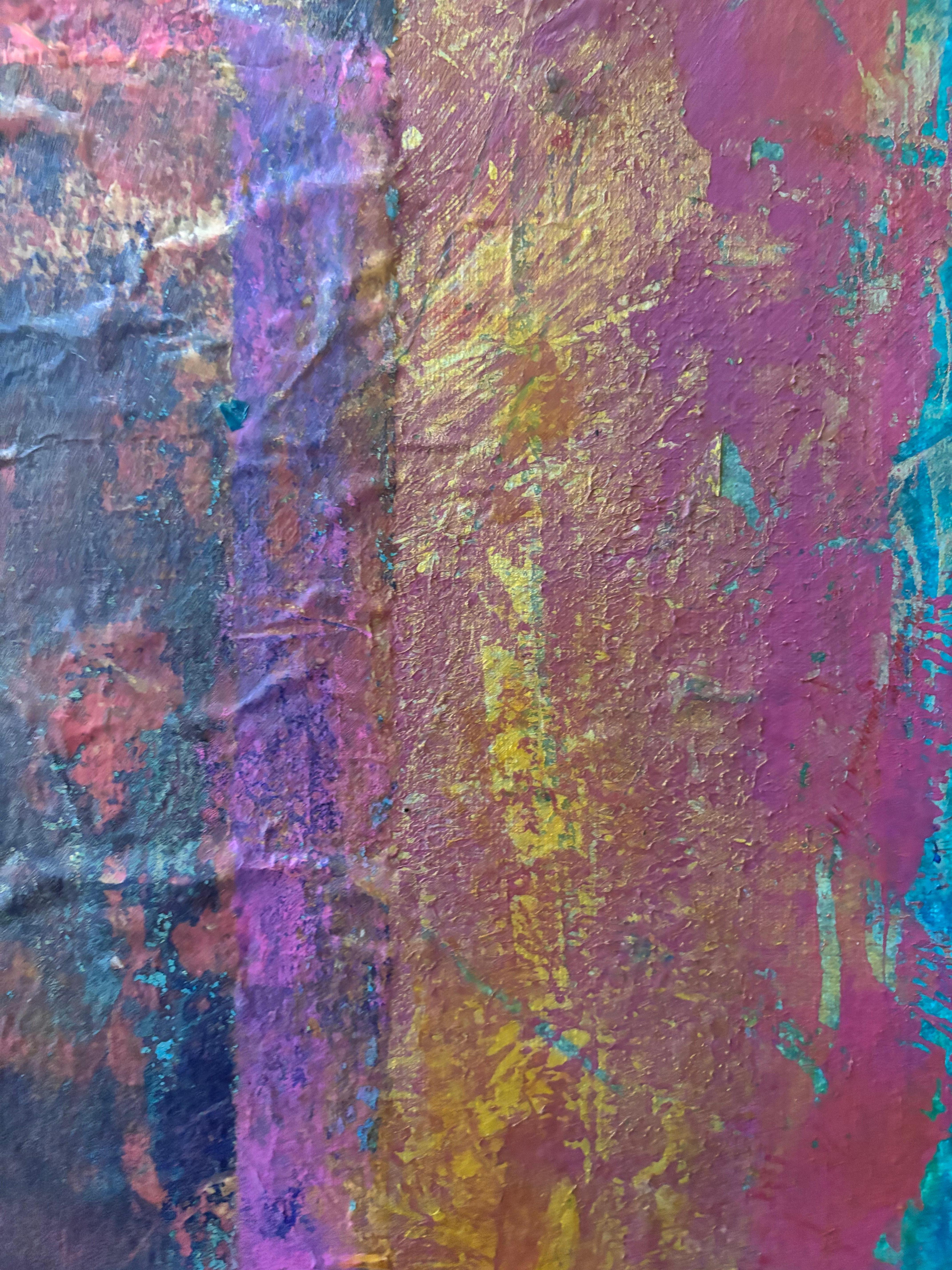 Tyme of Revolution Cold wax, monoprints, transfer on canvas For Sale 6