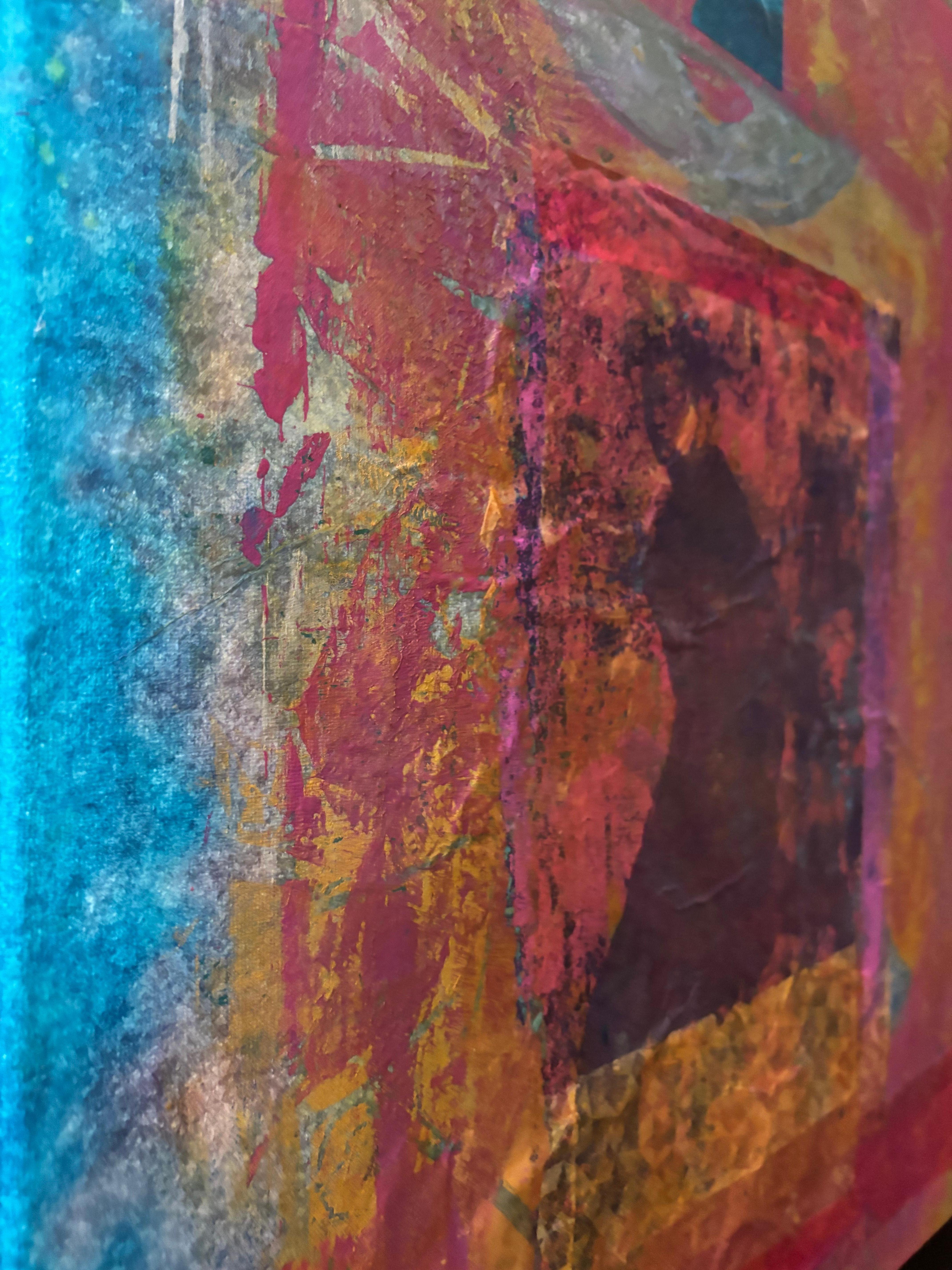 Tyme of Revolution Cold wax, monoprints, transfer on canvas For Sale 7