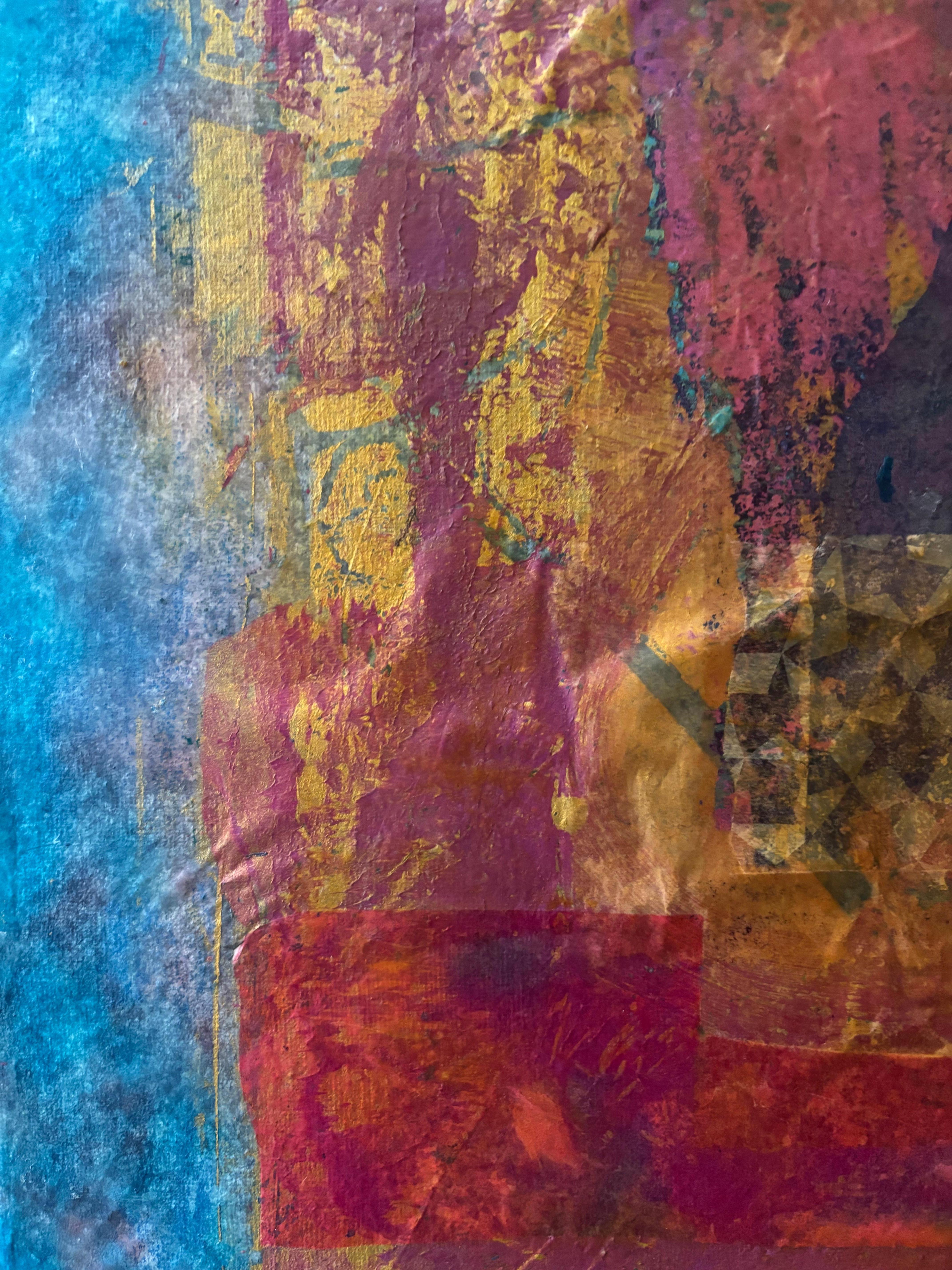 Tyme of Revolution Cold wax, monoprints, transfer on canvas For Sale 3