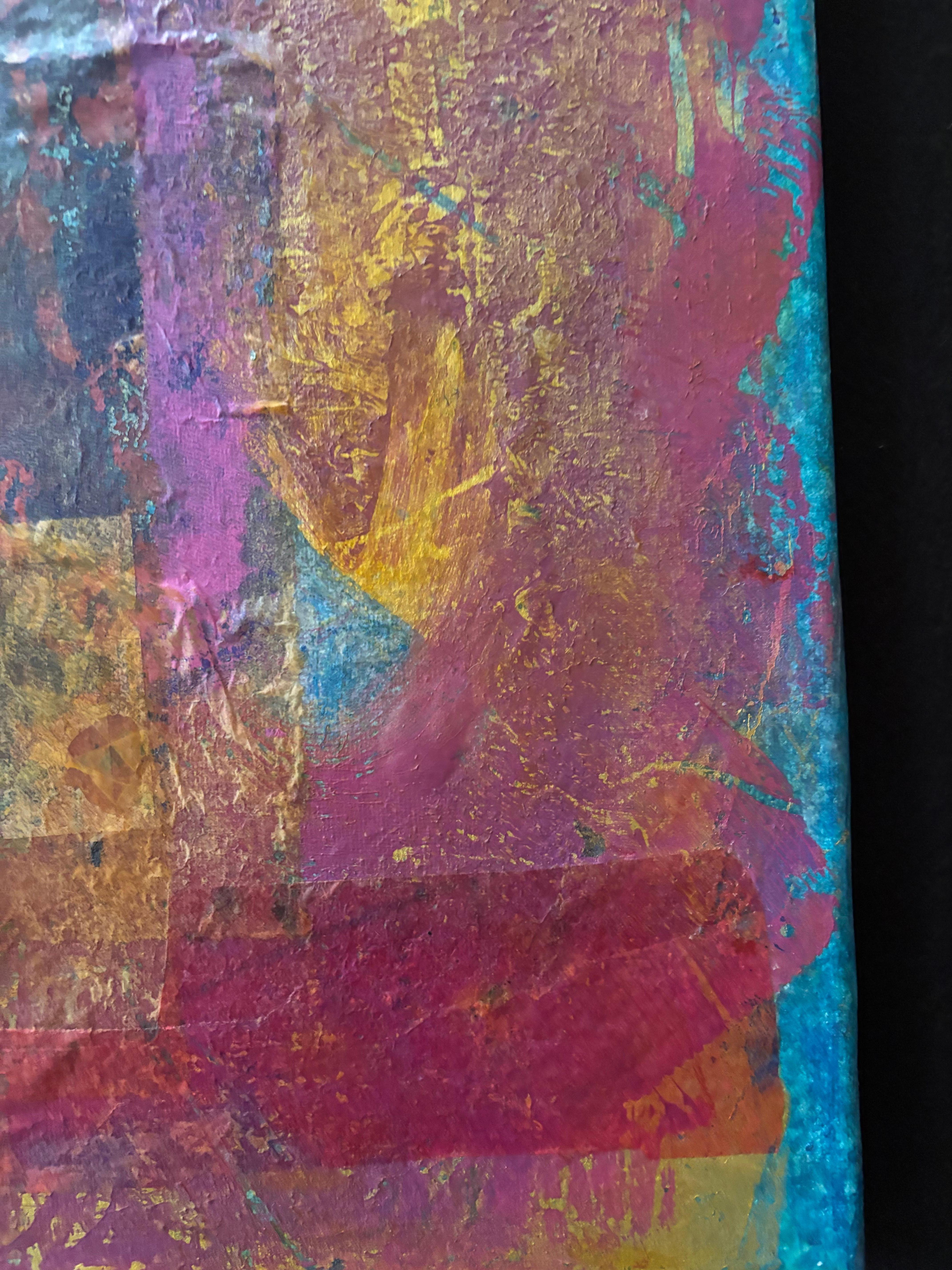 Tyme of Revolution Cold wax, monoprints, transfer on canvas For Sale 5