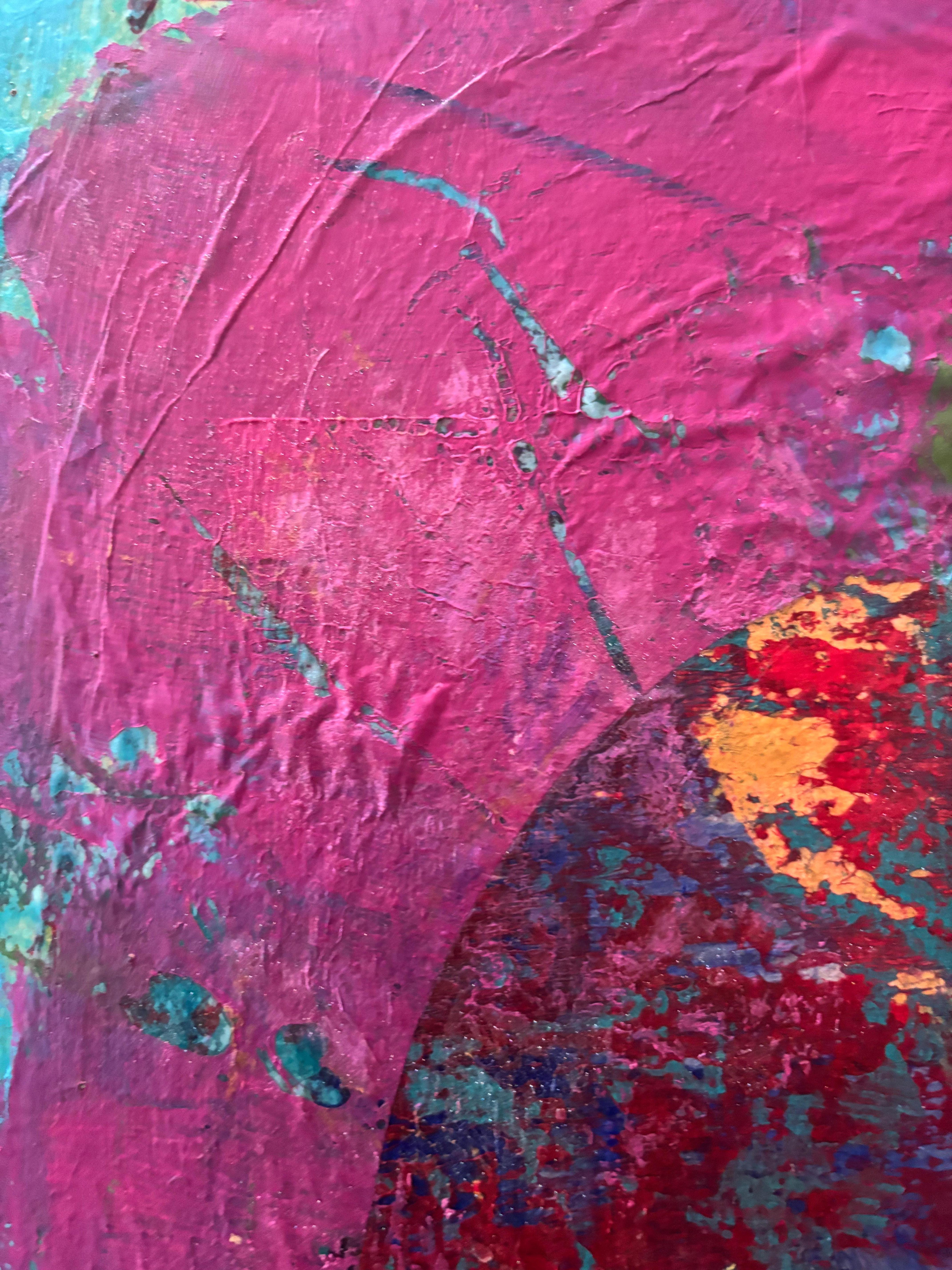 Tyme Portal II Cold wax, monoprints, oil stick on canvas - Gray Abstract Painting by Majio