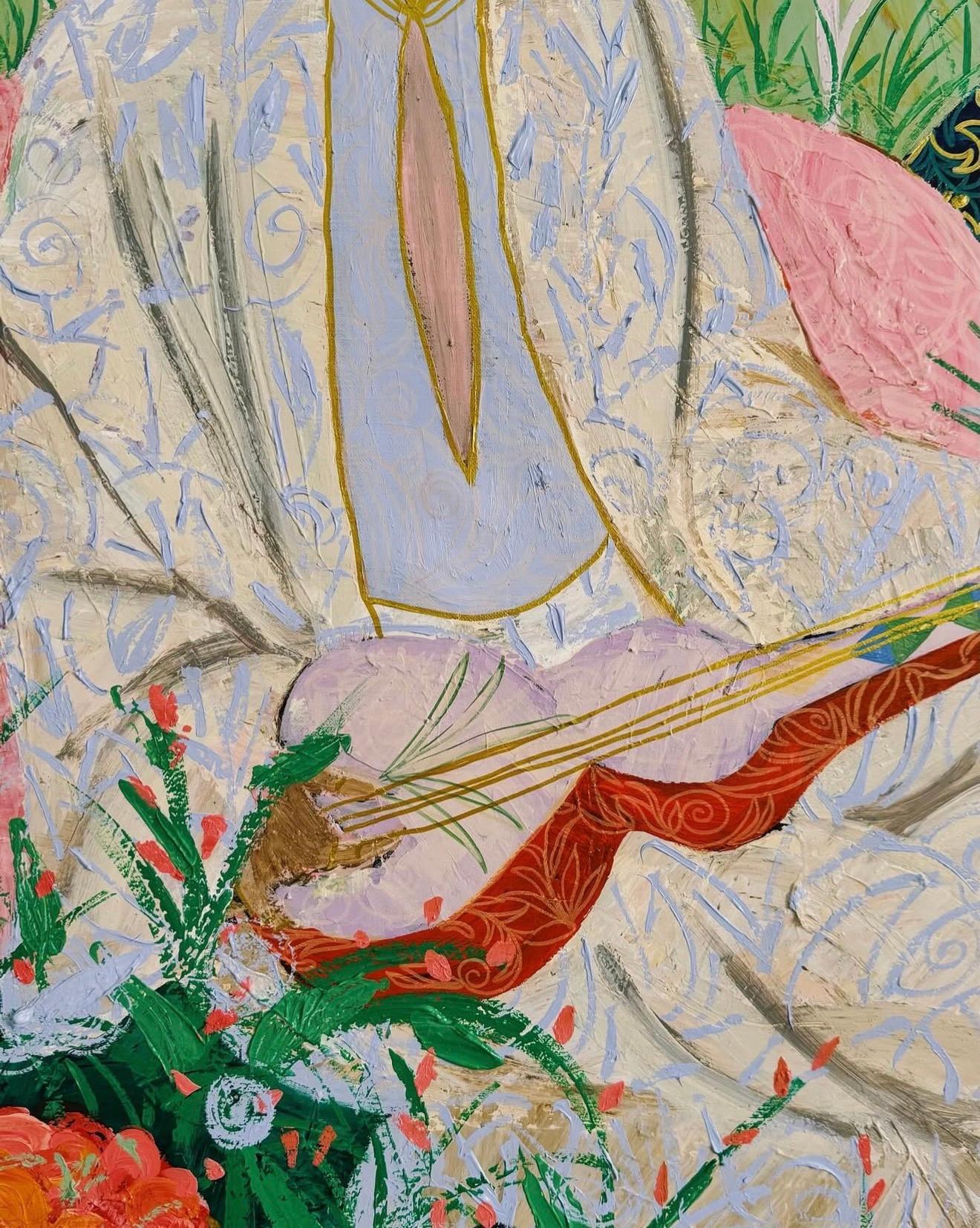 All songs about you, 100x80cm, acrylic on canvas - Gray Figurative Painting by Majnun