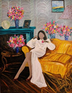 Majnun - "Cerrar los ojos con pétalos de rosa" , 180x140cm, acrílico sobre lienzo "Cerrar los ojos con pétalos de rosa" , 180x140cm, acrílico sobre lienzo