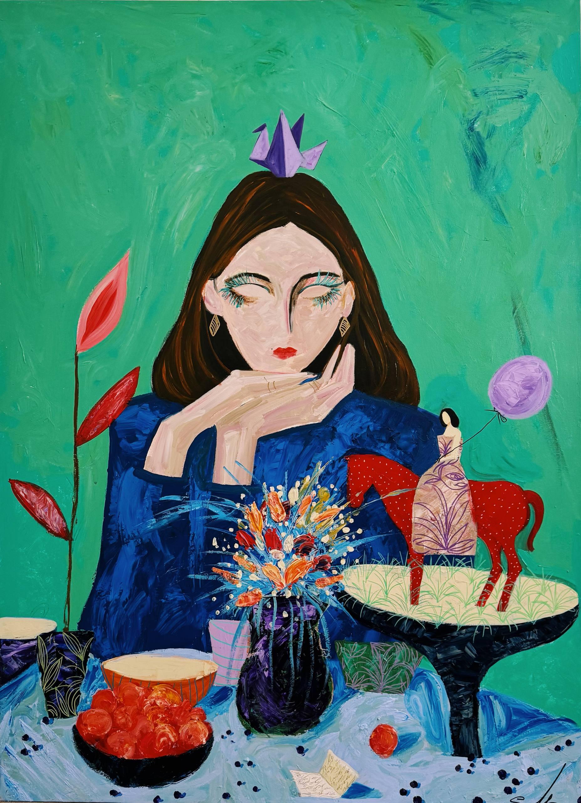 Traum, 150x110 cm, Acryl auf Leinwand – Art von Majnun