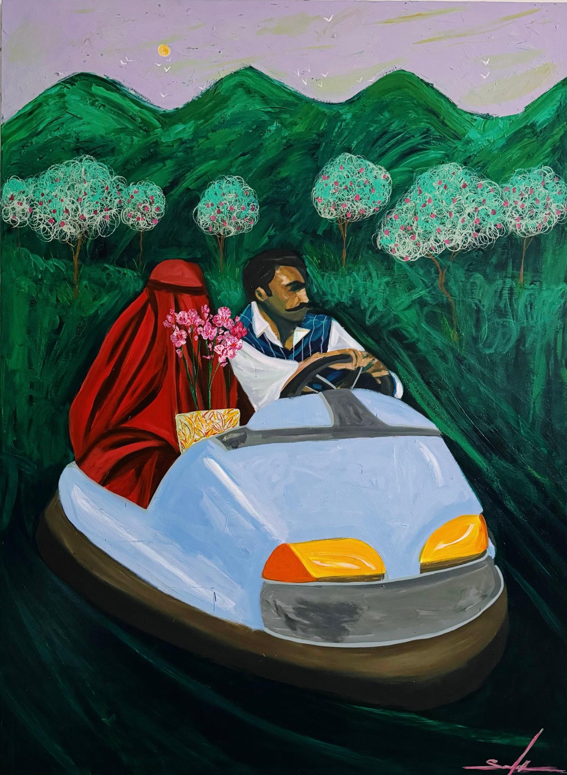 first date, 150x110cm, acrylic on canvas - Art by Majnun