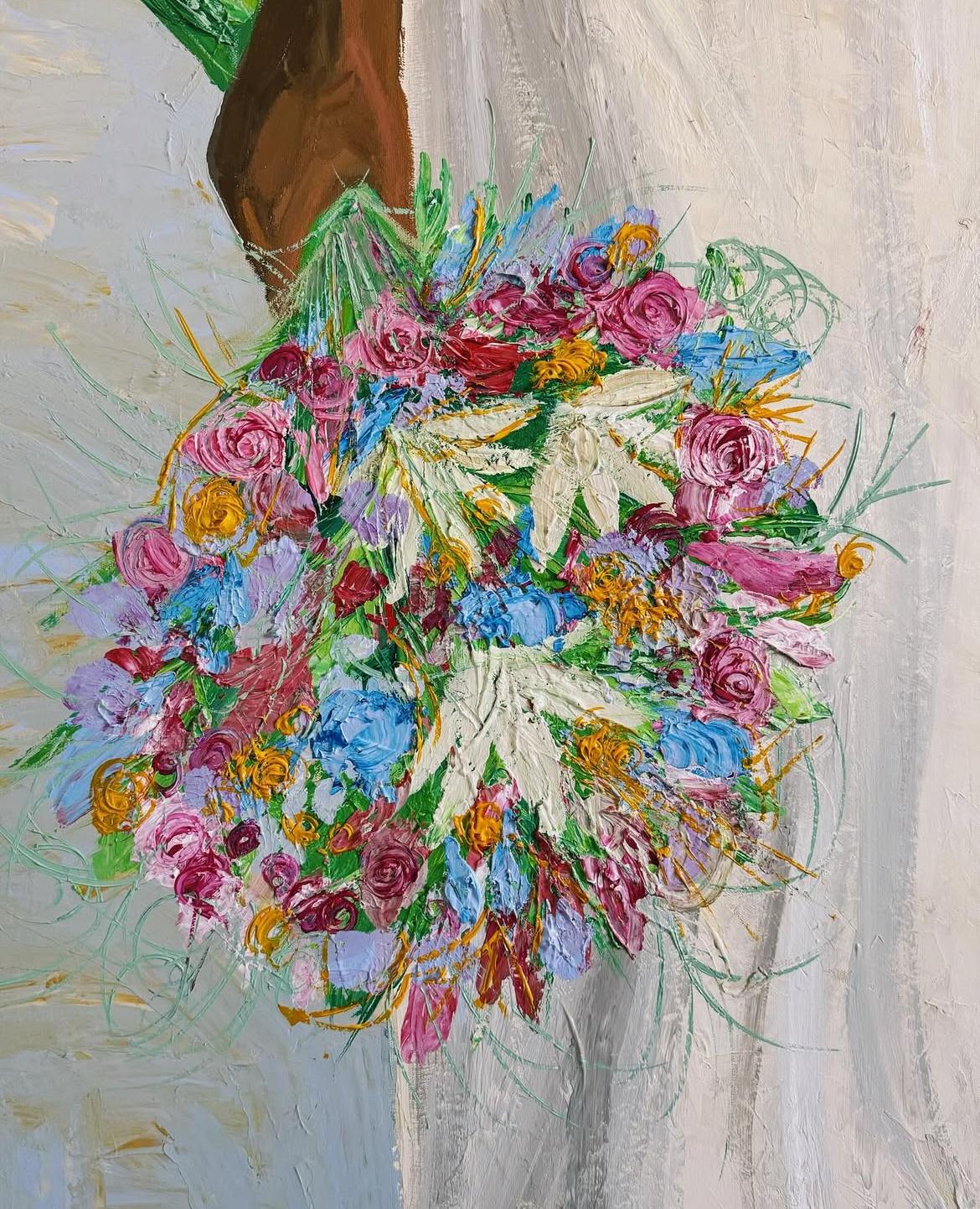 Flowers for your beloved, 150x110 cm, acrylic on canvas - Painting de Majnun