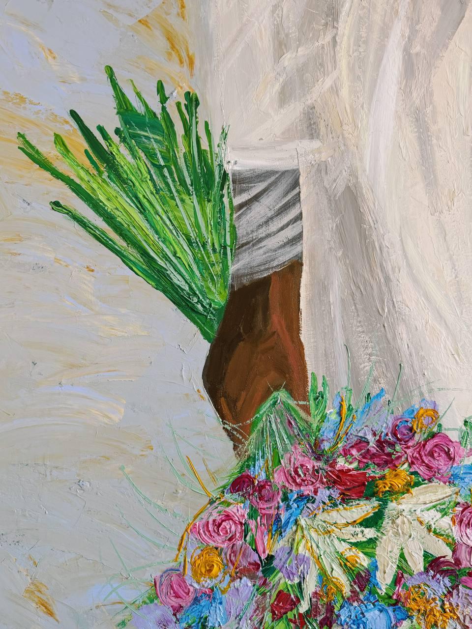 Flowers for your beloved, 150x110 cm, acrylic on canvas - Contemporary Painting by Majnun