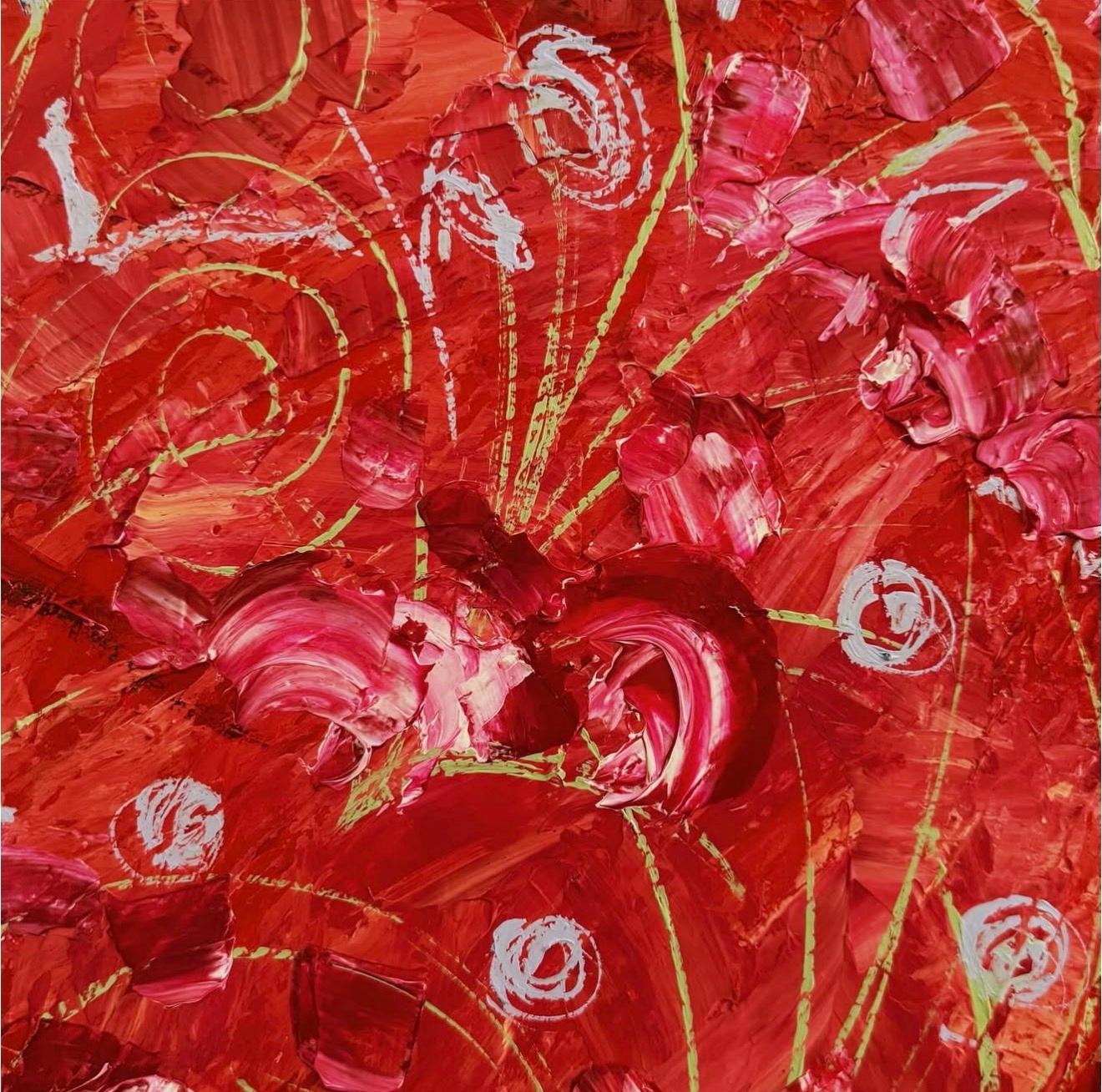 Horsewoman in red, 150x150 cm, acrylic on canvas - Painting by Majnun