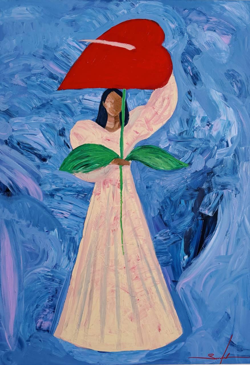 Majnun Figurative Painting – Ich verstecke mich in deiner Liebe, 100x70cm, Acryl auf Leinwand