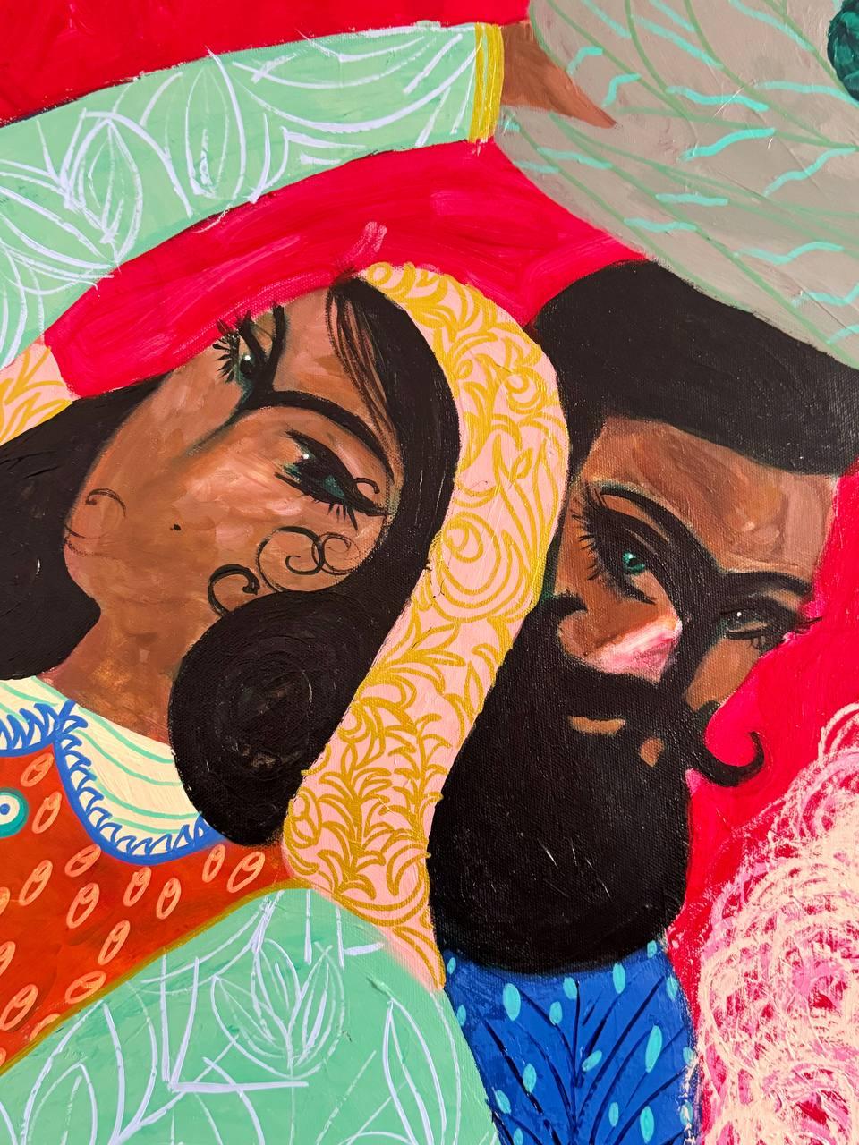 Khosrow and Shirin, 150 x 110 cm, acrylique sur toile - Contemporain Painting par Majnun