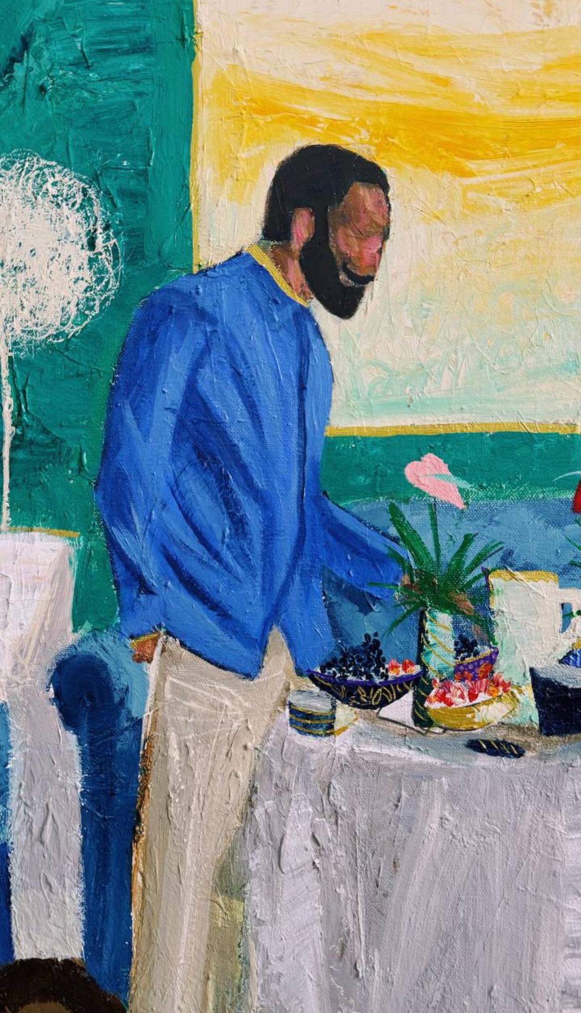 Petit déjeuner, 120x110cm, acrylique sur toile - Contemporain Art par Majnun