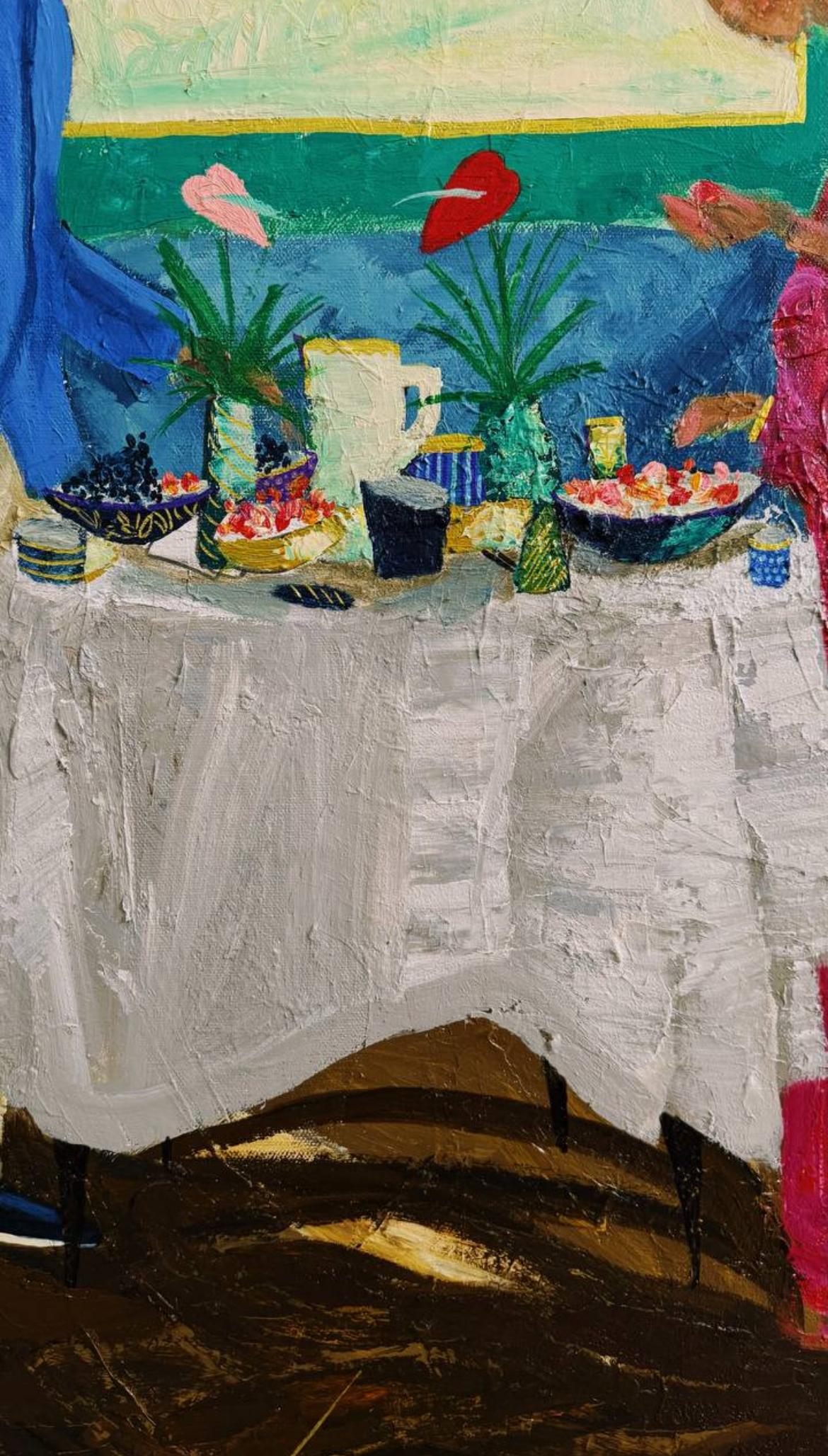 Petit déjeuner, 120x110cm, acrylique sur toile en vente 1