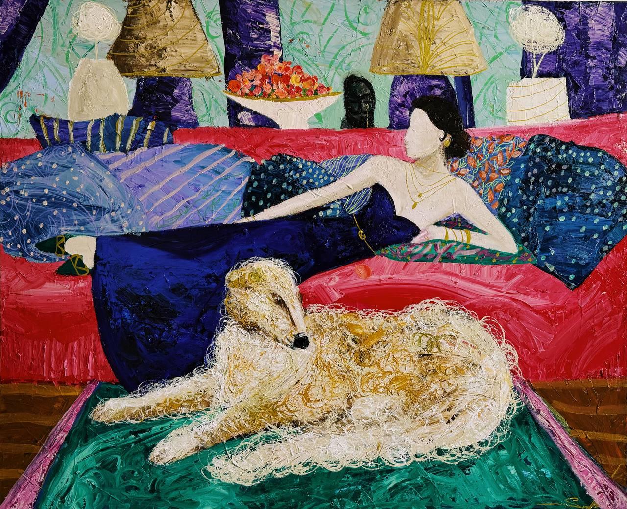 Majnun Figurative Painting – Die Einsamkeit umarmt mich anstelle von dir, 120x100cm, Acryl auf Leinwand