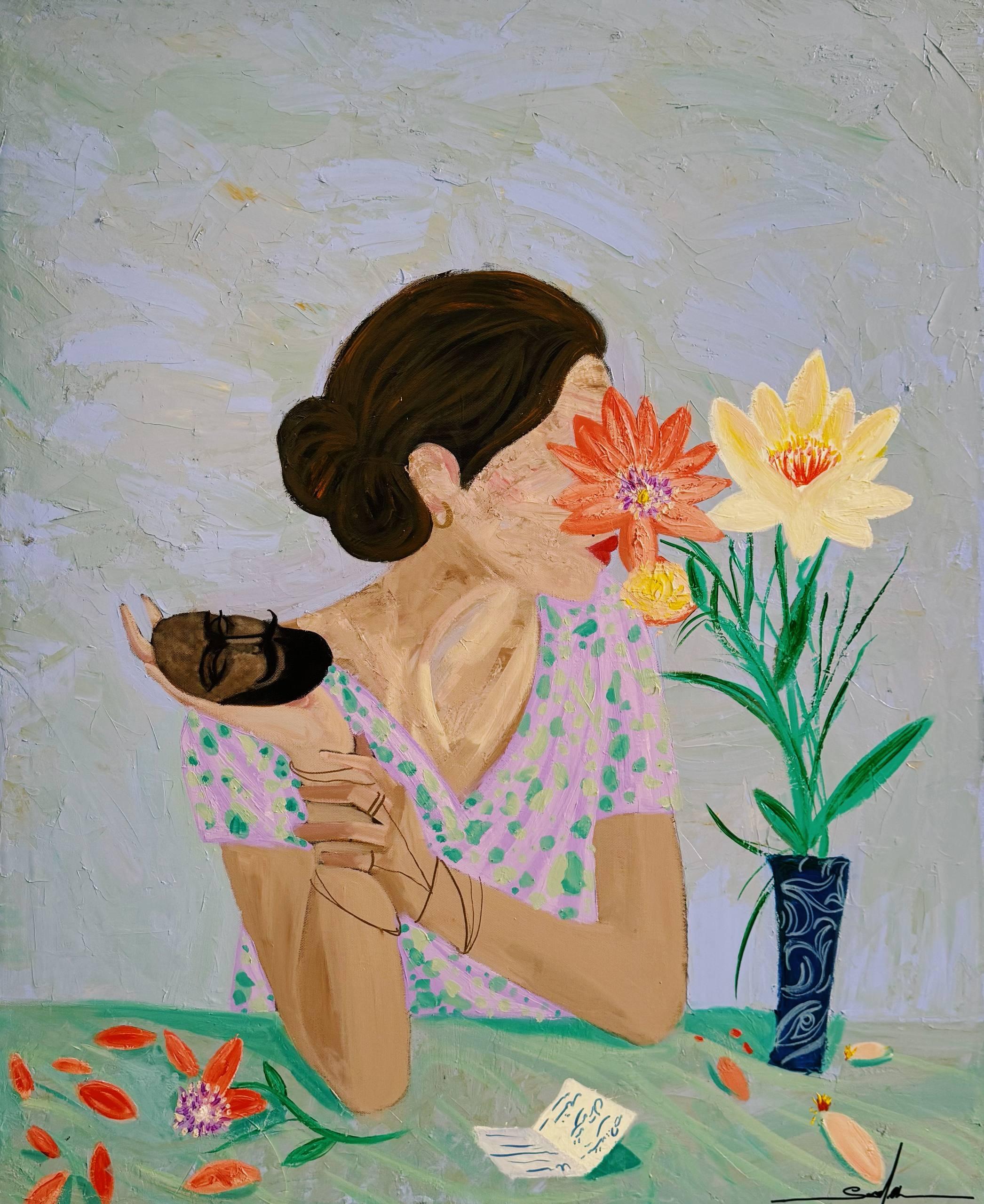 Majnun Figurative Painting – Mutter, 110x90 cm, Acryl auf Leinwand