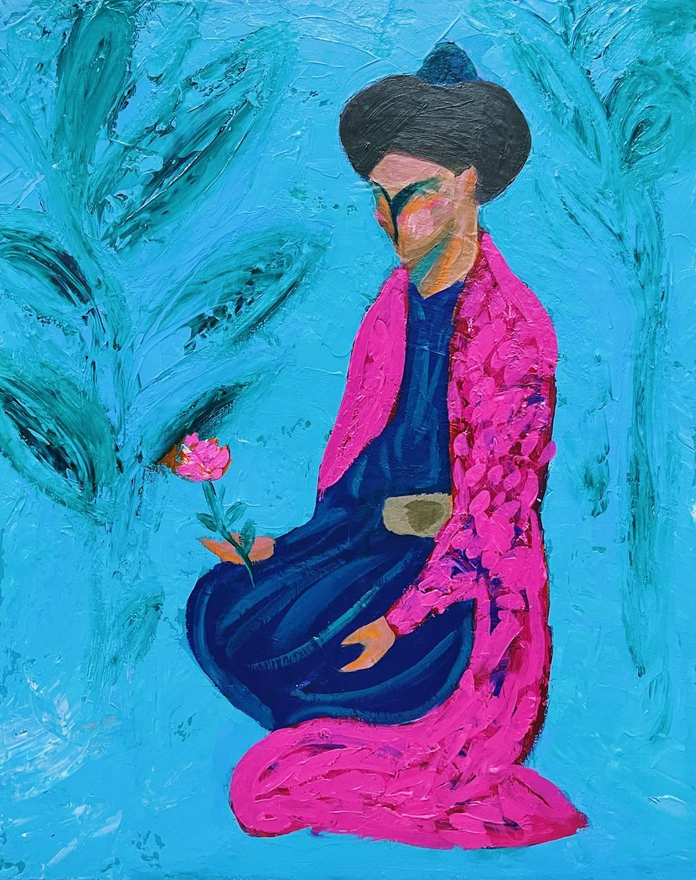 Majnun Figurative Painting - Poet, 50x40 cm