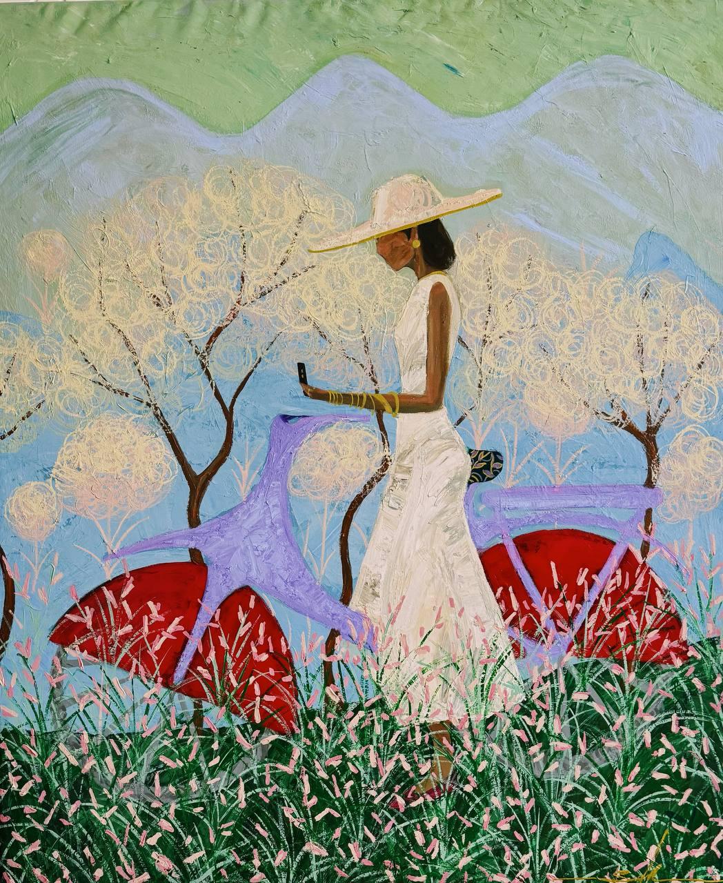 Majnun Figurative Painting - Siri, I'm lost., 120x100cm, acrylic on canvas