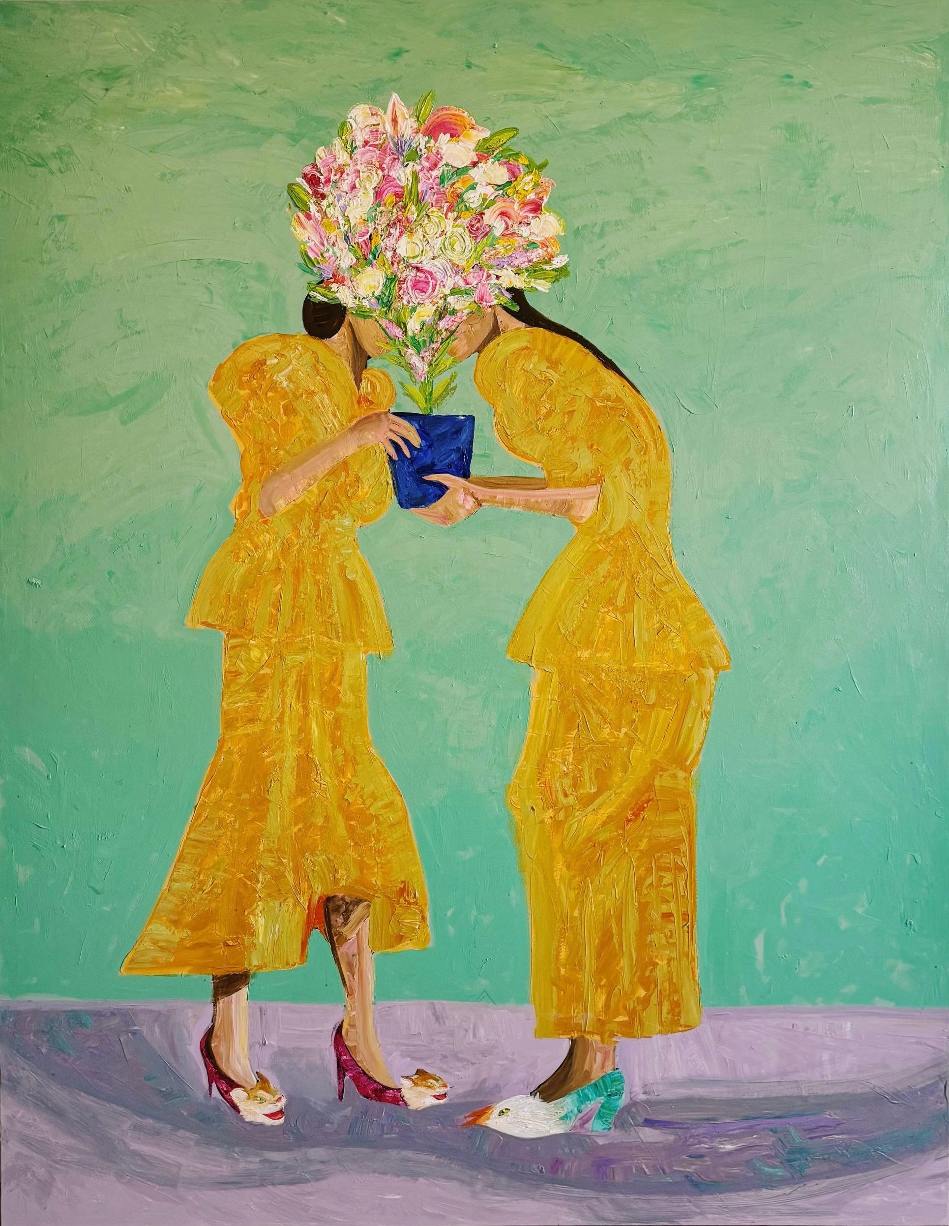 « Sœurs », 180 x 140 cm, acrylique sur toile - Art de Majnun