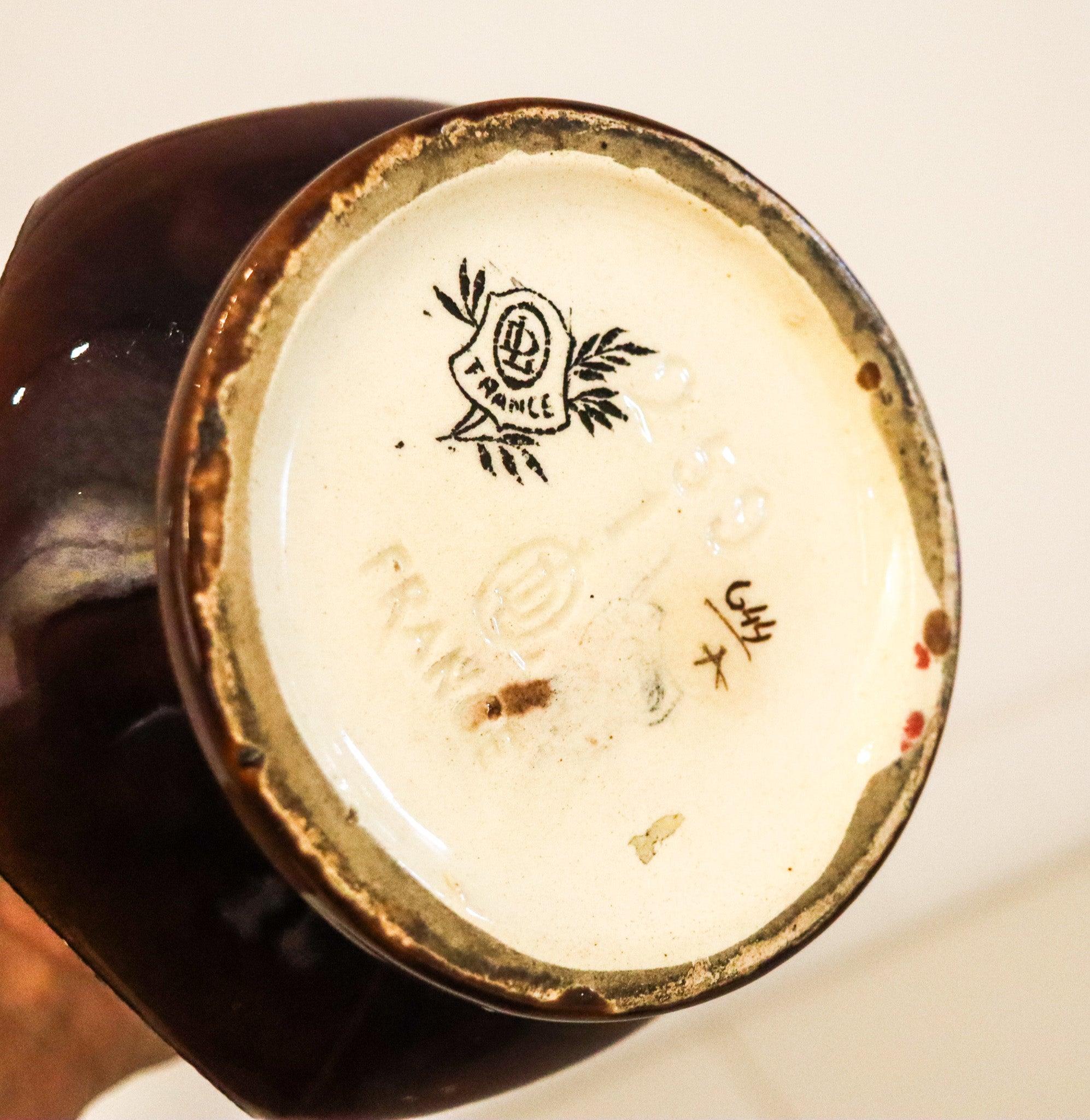 Late 19th Century MAJOLICA 1890 French Art Nouveau Polychromate Tall Hexagonal Vase For Sale