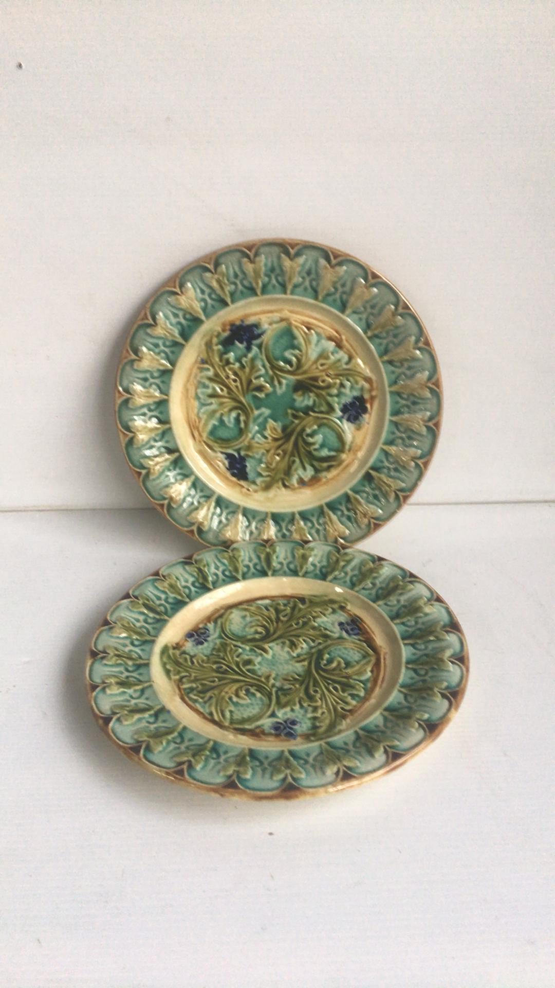 French Majolica acanthus leaves plates, circa 1880.




  