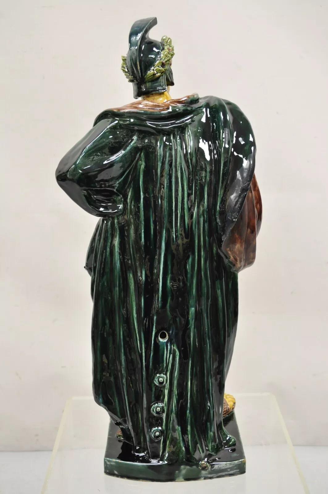 Majolica Alexander the Great Greek Warrior Soldier Glazed Pottery Sculpture For Sale 3