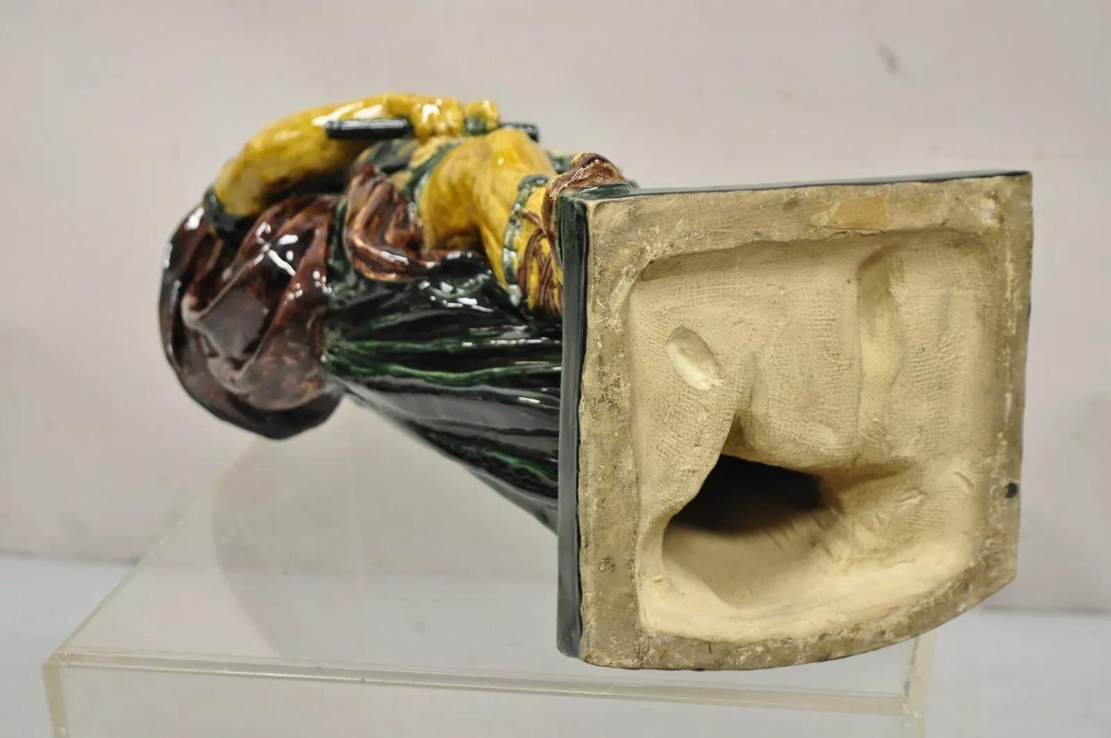 Majolica Alexander the Great Greek Warrior Soldier Glazed Pottery Sculpture For Sale 4