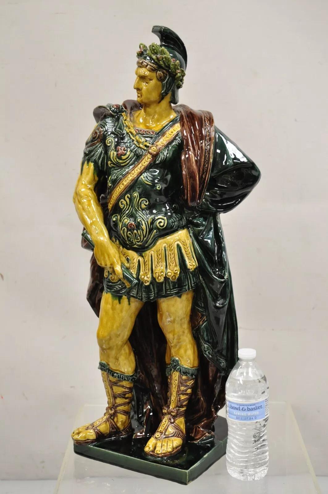Majolica Alexander the Great Greek Warrior Soldier Glazed Pottery Sculpture For Sale 5