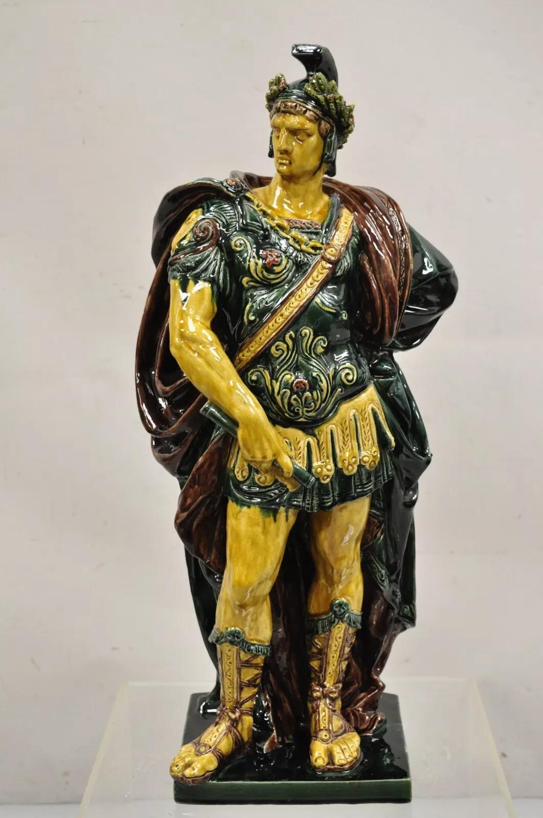 Other Majolica Alexander the Great Greek Warrior Soldier Glazed Pottery Sculpture For Sale